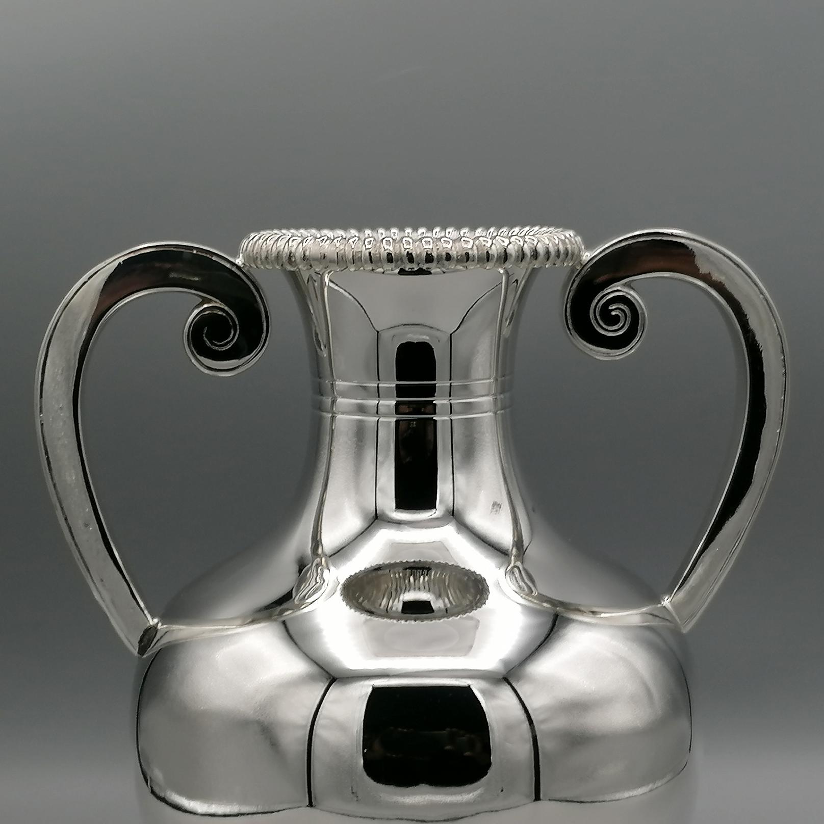 20th century Italian Solid Silver amphora vase with handles For Sale 7