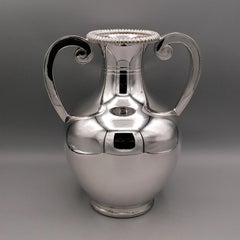 20th century Italian Solid Silver amphora vase with handles