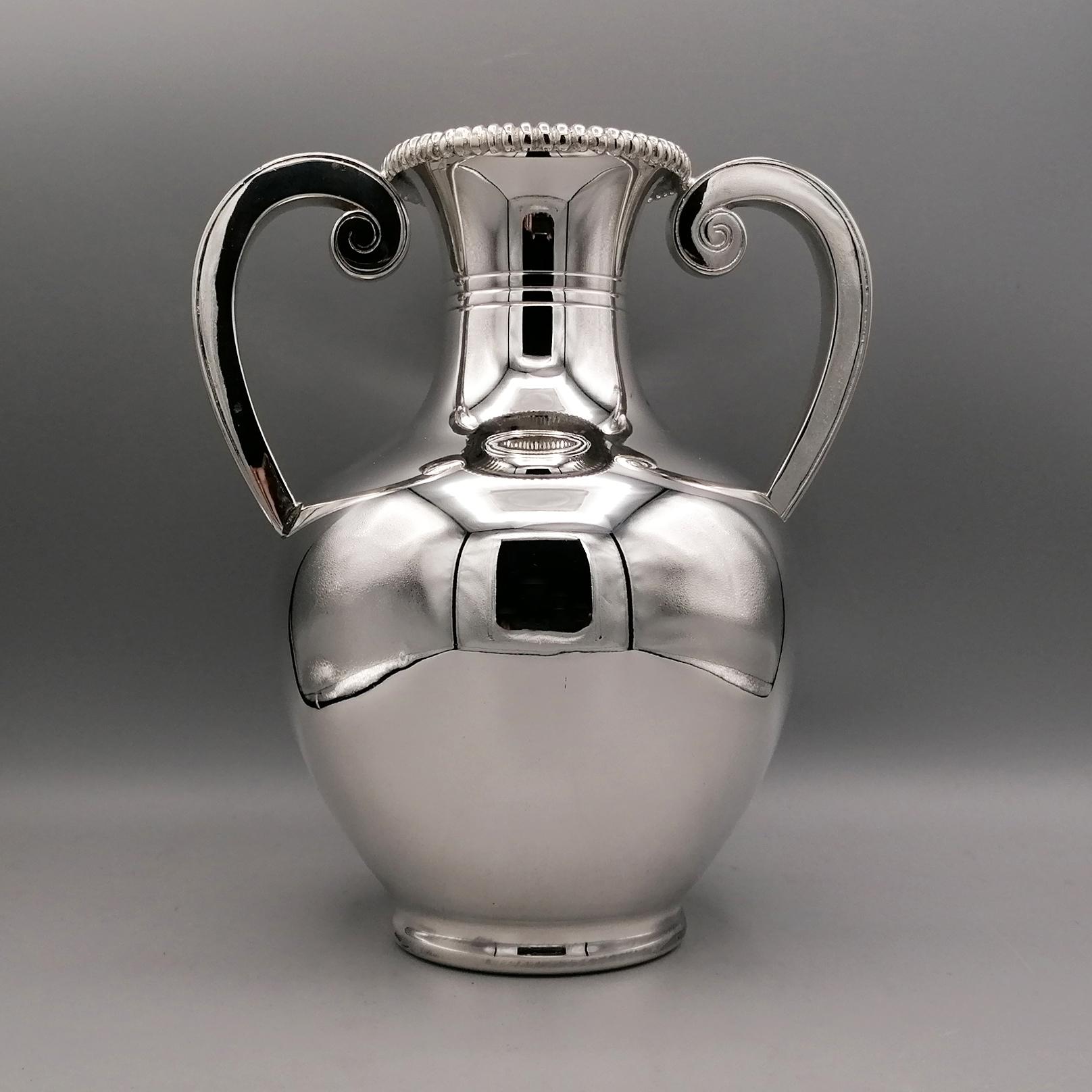 Neoclassical 20th century Italian Solid Silver amphora vase with handles For Sale