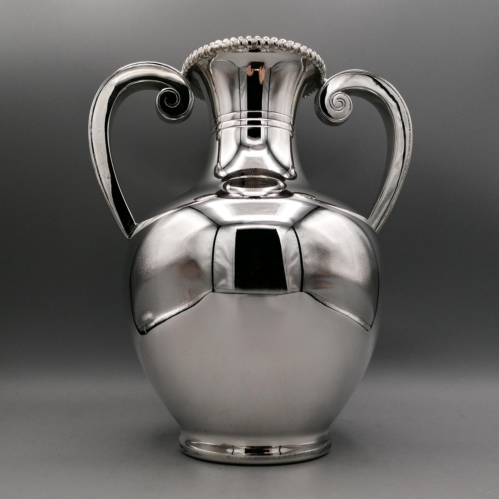 Hand-Crafted 20th century Italian Solid Silver amphora vase with handles For Sale