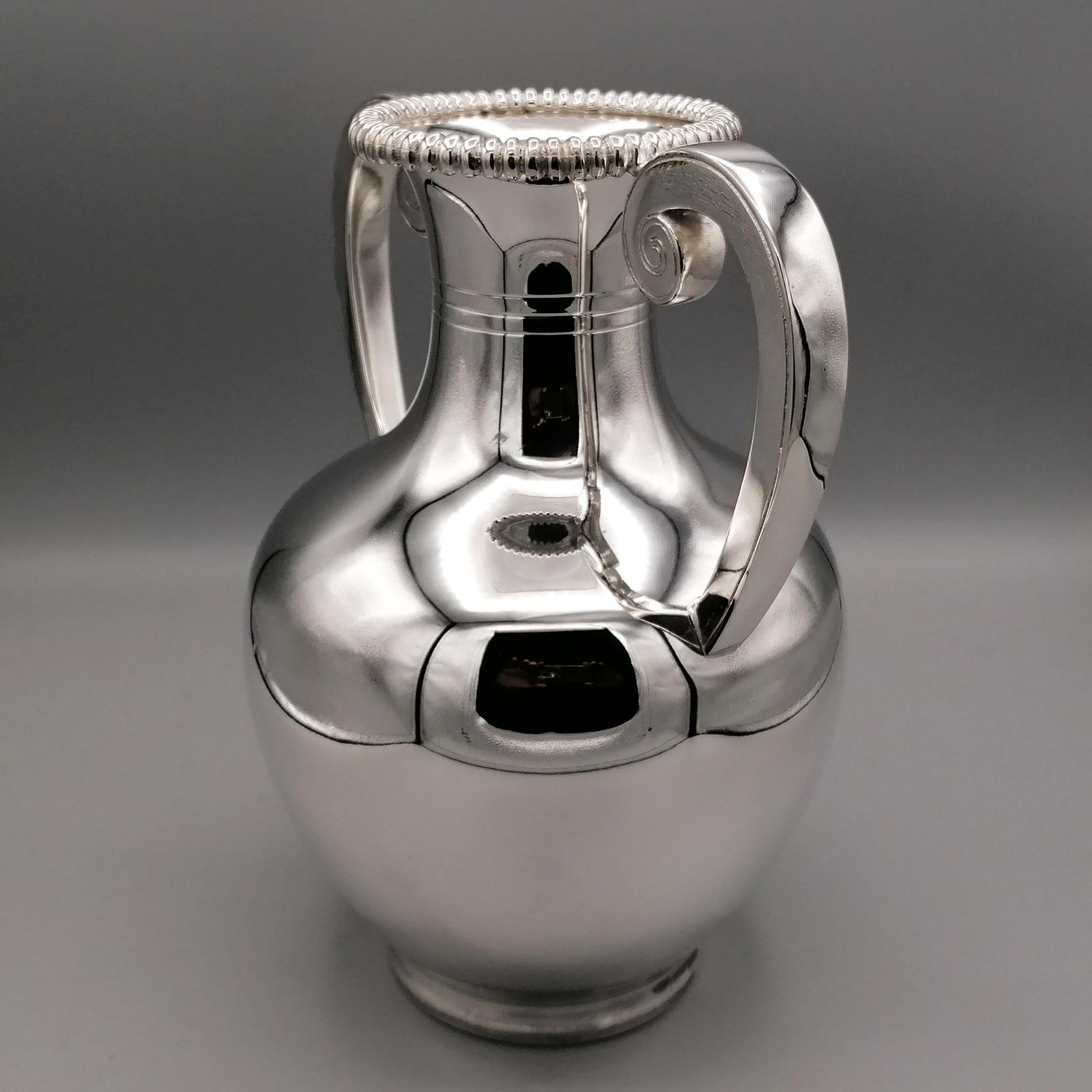 Late 20th Century 20th century Italian Solid Silver amphora vase with handles For Sale