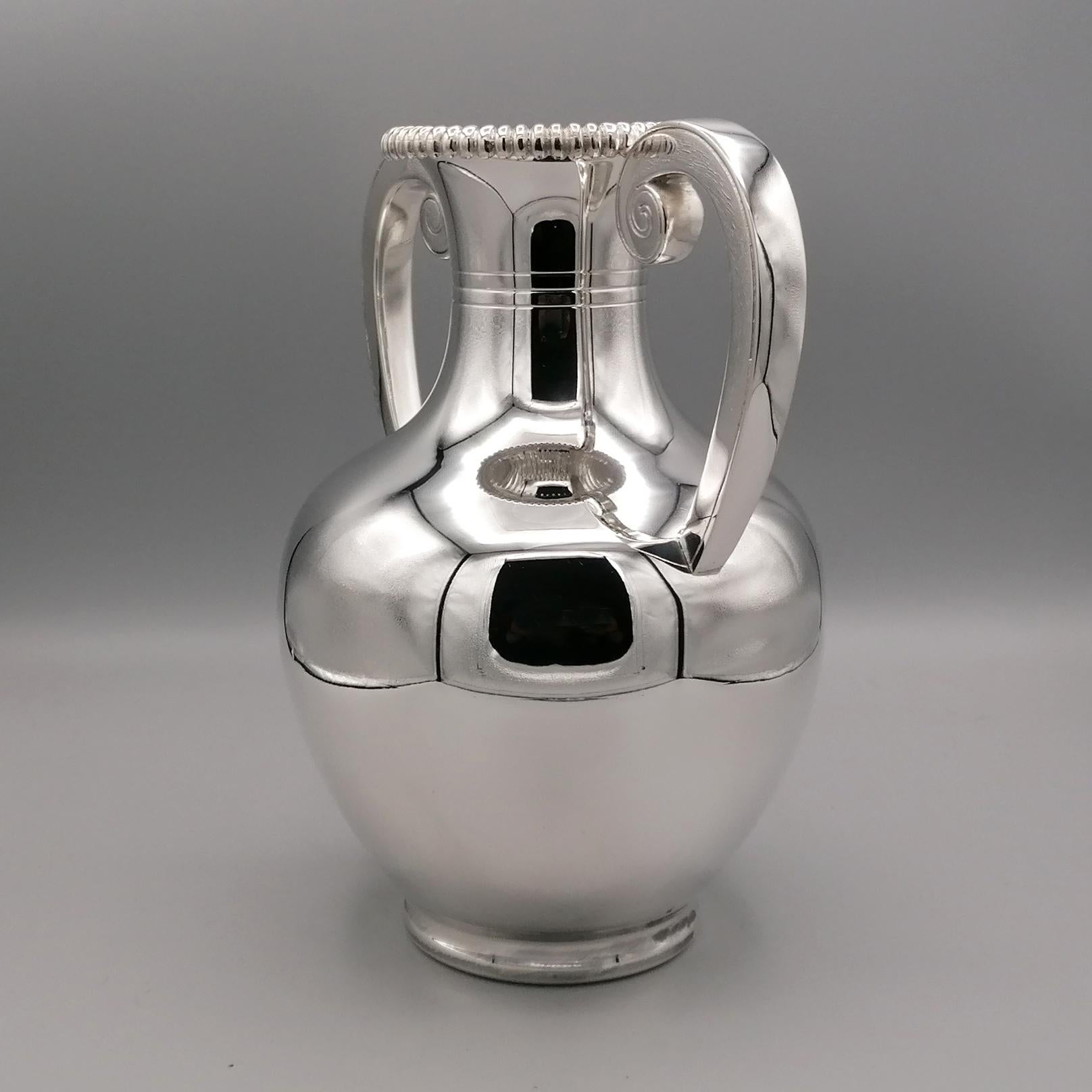 20th century Italian Solid Silver amphora vase with handles For Sale 2
