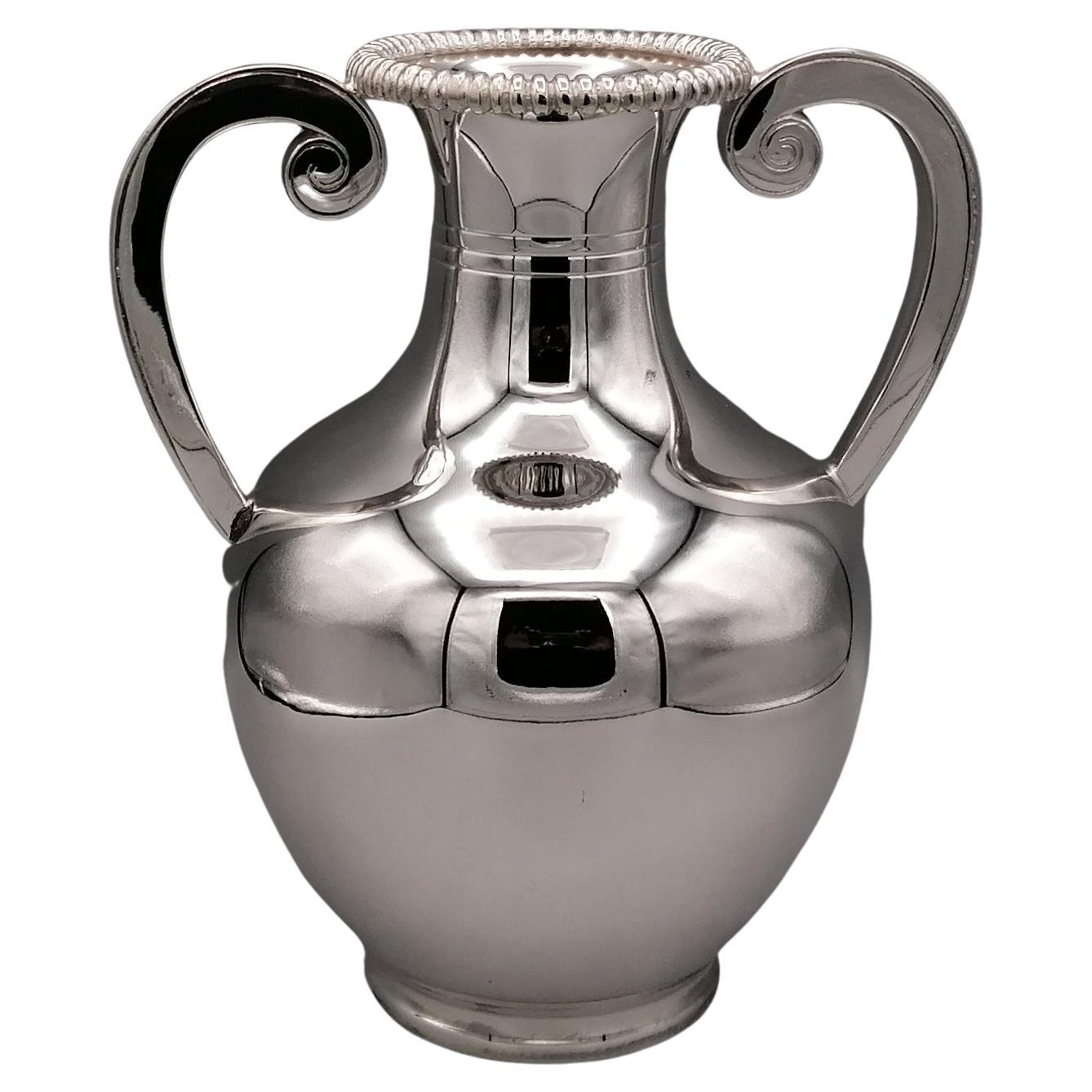 20th century Italian Solid Silver amphora vase with handles