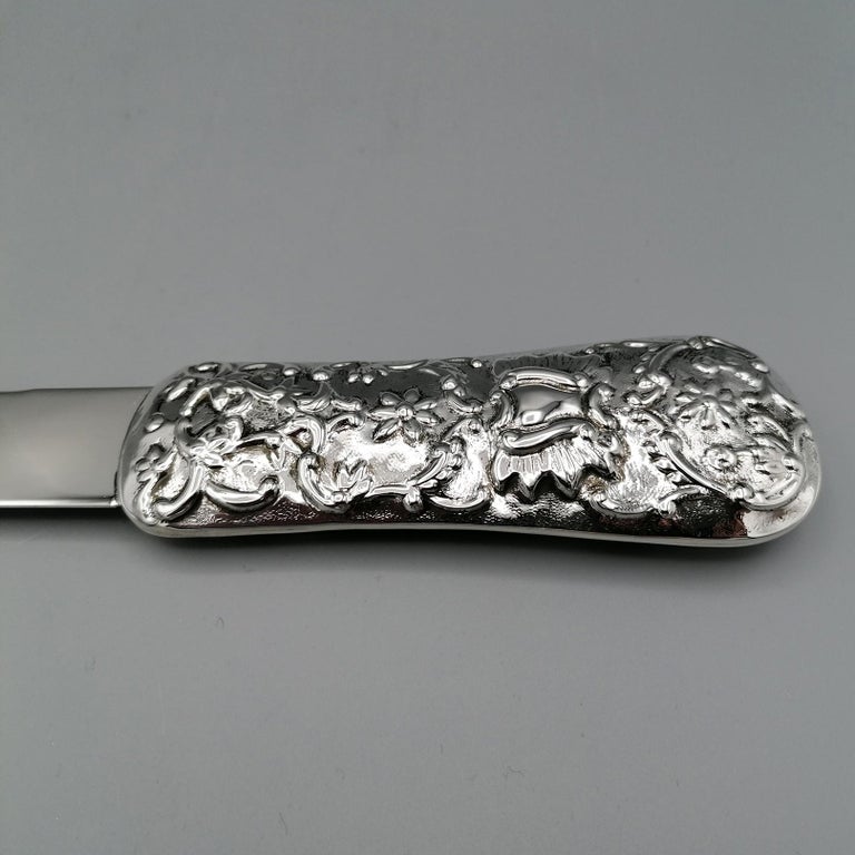 Embossed 20th Cebtury Italian Big Sterling Silver Letter Opener For Sale