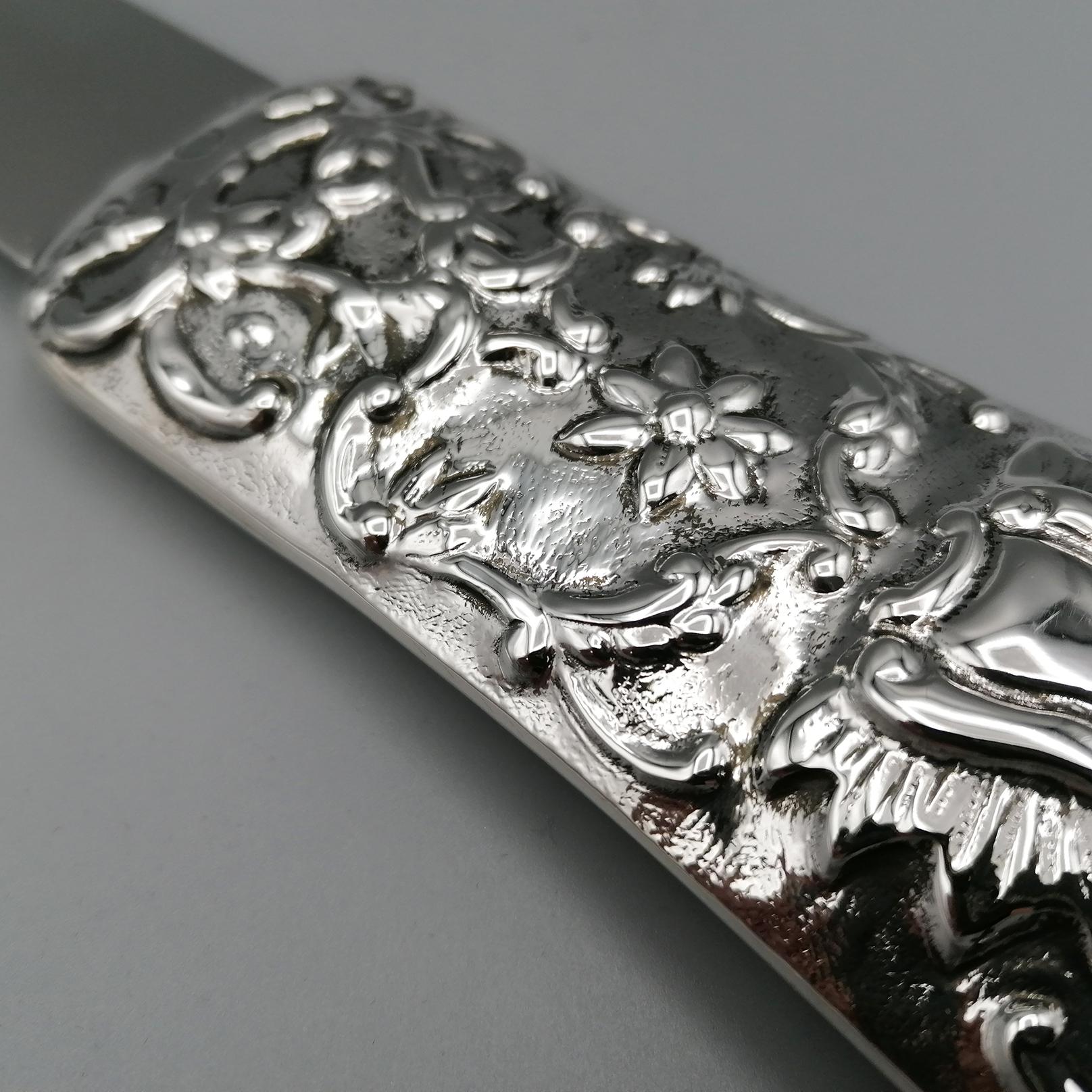 Embossed 20th Cebtury Italian Big Sterling Silver Letter Opener For Sale