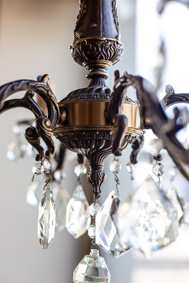 20th Century Six-Arm Chandelier with Crystals For Sale 6