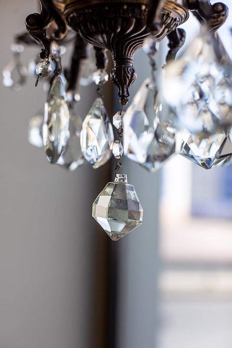 20th Century Six-Arm Chandelier with Crystals For Sale 3