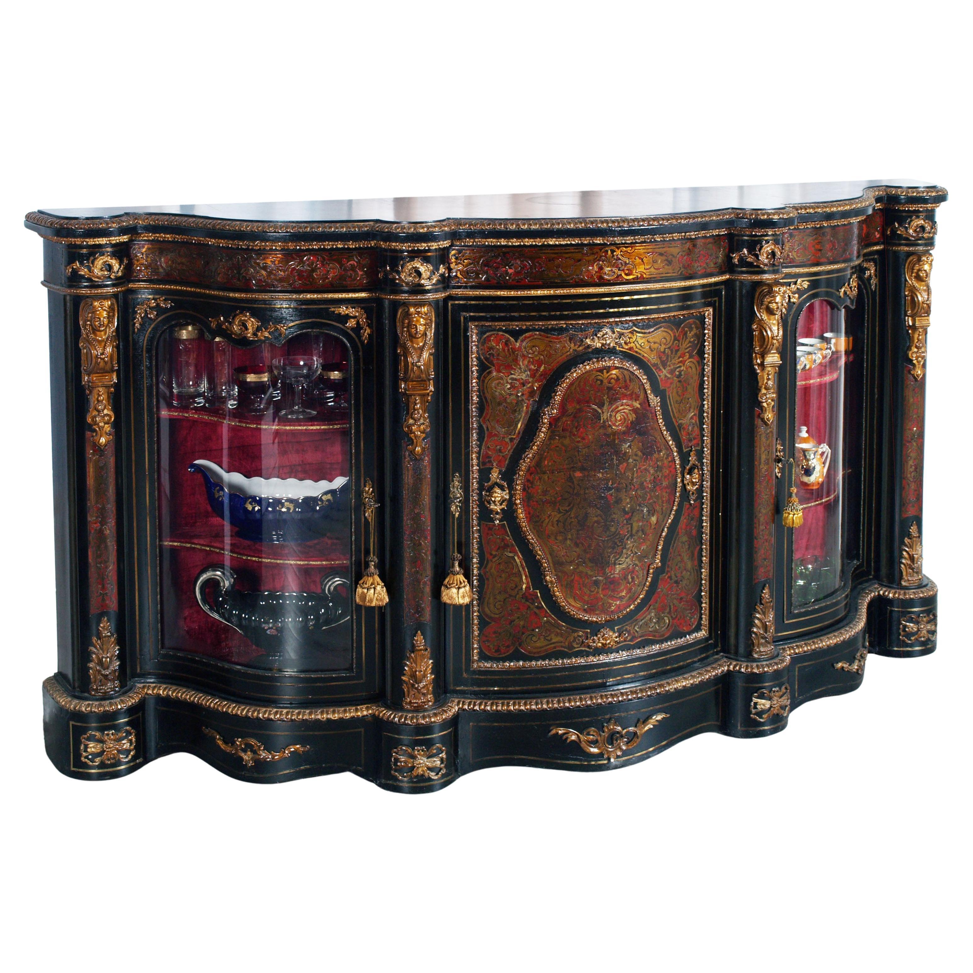 Barocco 20th Cent French Boulle Style Sideboard with Brass Inlay and Gilt Bronze Mounts in vendita