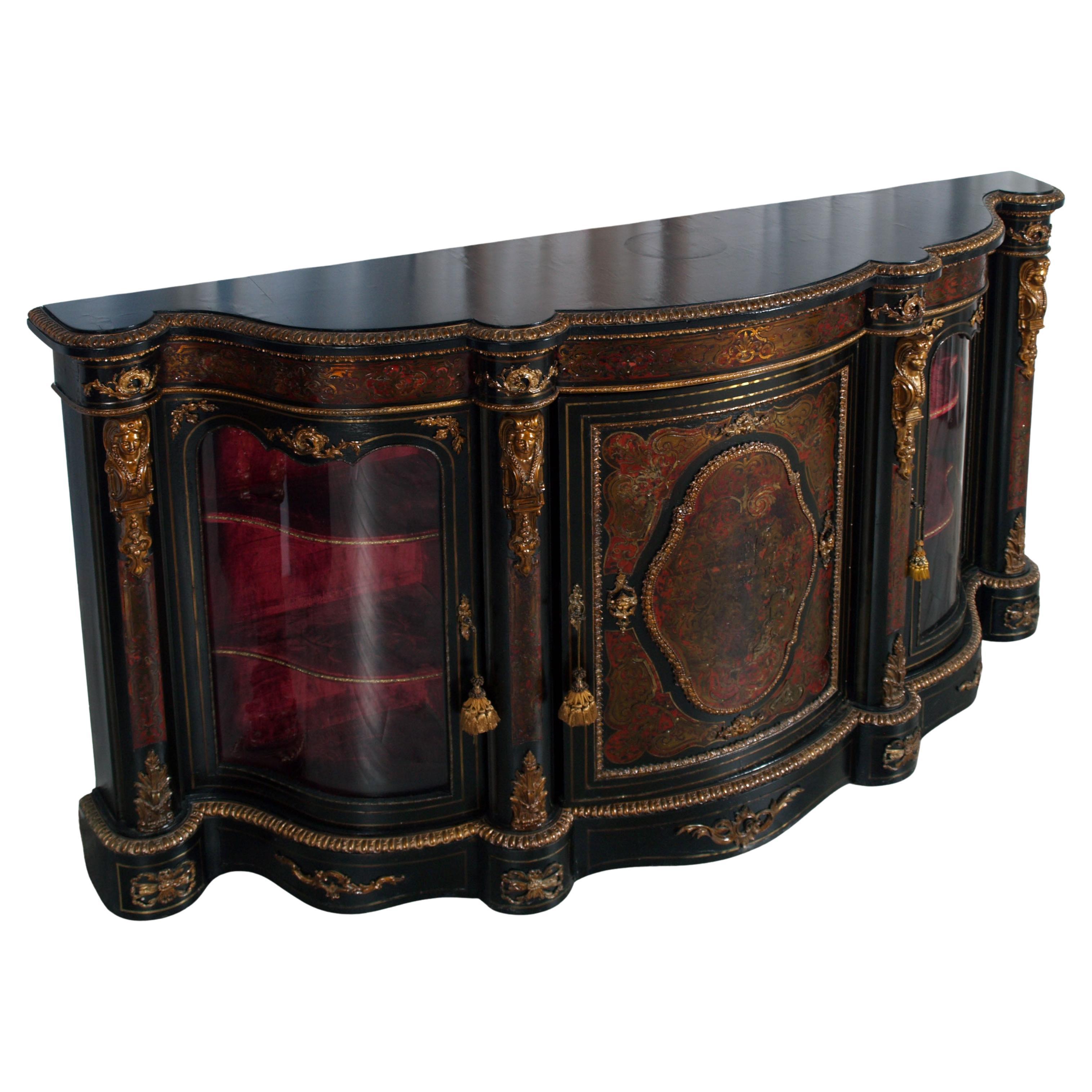 Italian 20th Cent French Boulle Style Sideboard with Brass Inlay and Gilt Bronze Mounts in vendita