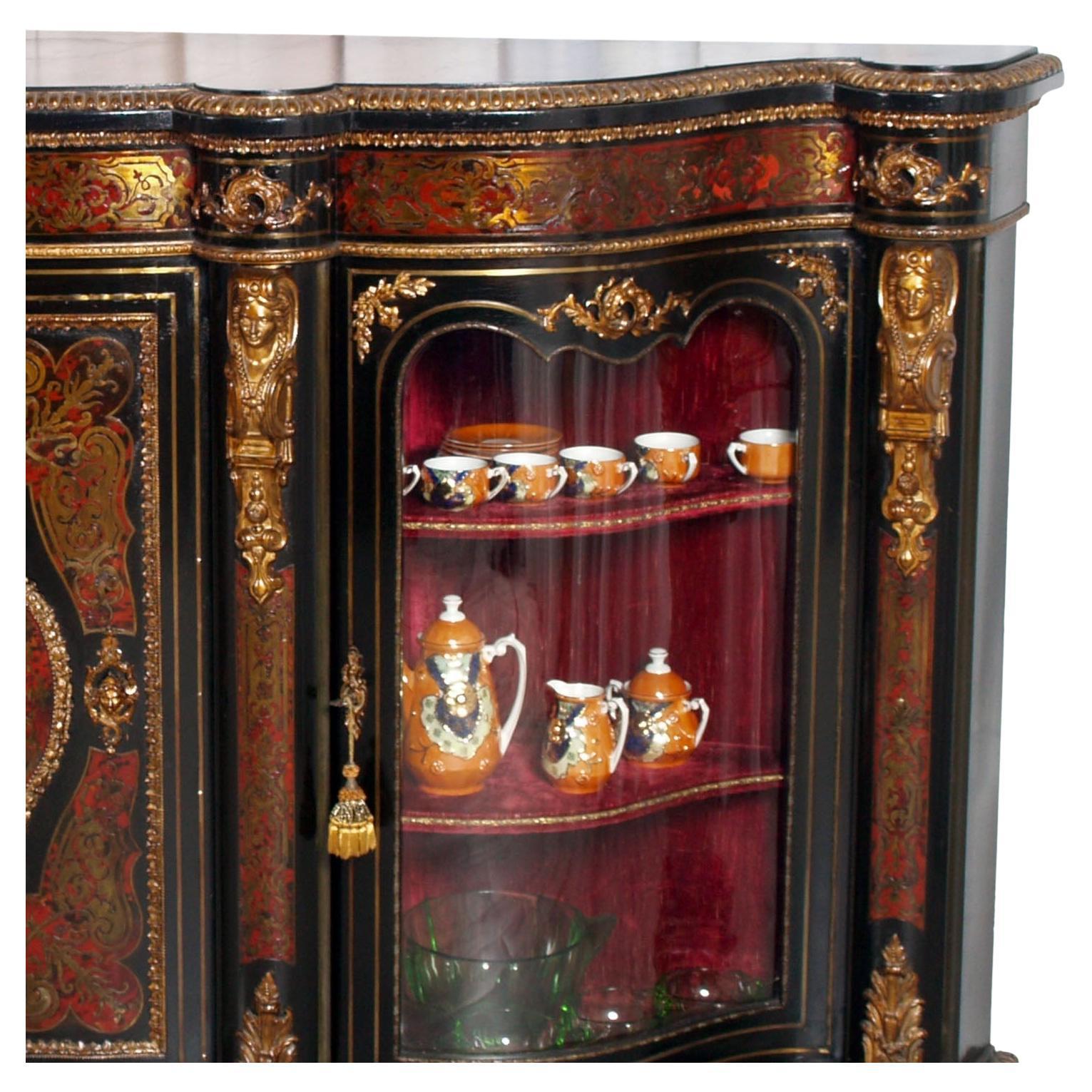 Intarsio 20th Cent French Boulle Style Sideboard with Brass Inlay and Gilt Bronze Mounts in vendita