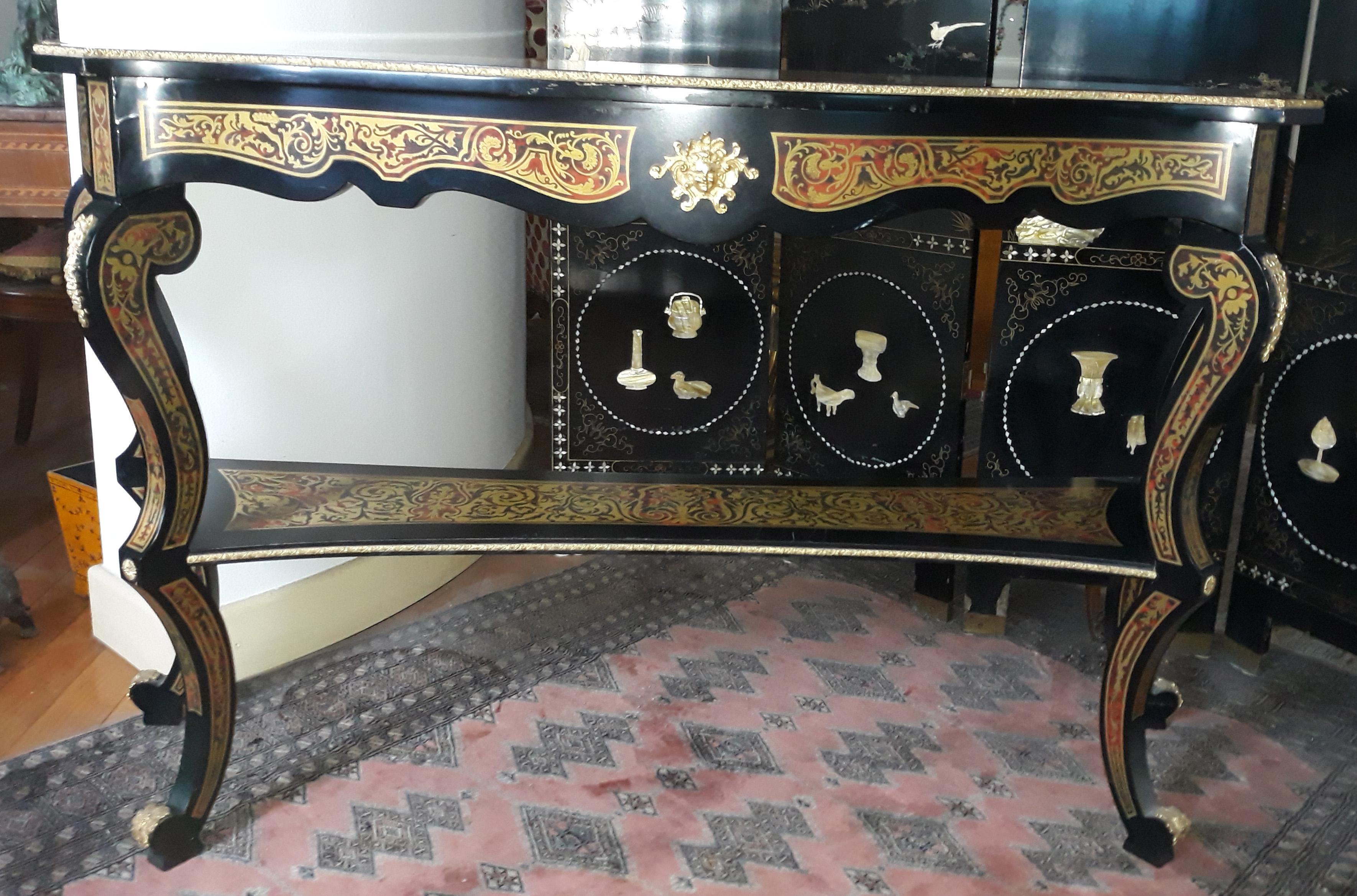 Italian 20th Century Napoleon III Boulle Console Table, Real Natural Turtle For Sale