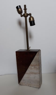 Table Lamp Reggiani Castiglioni Style Design, Briar Wood and Travertine