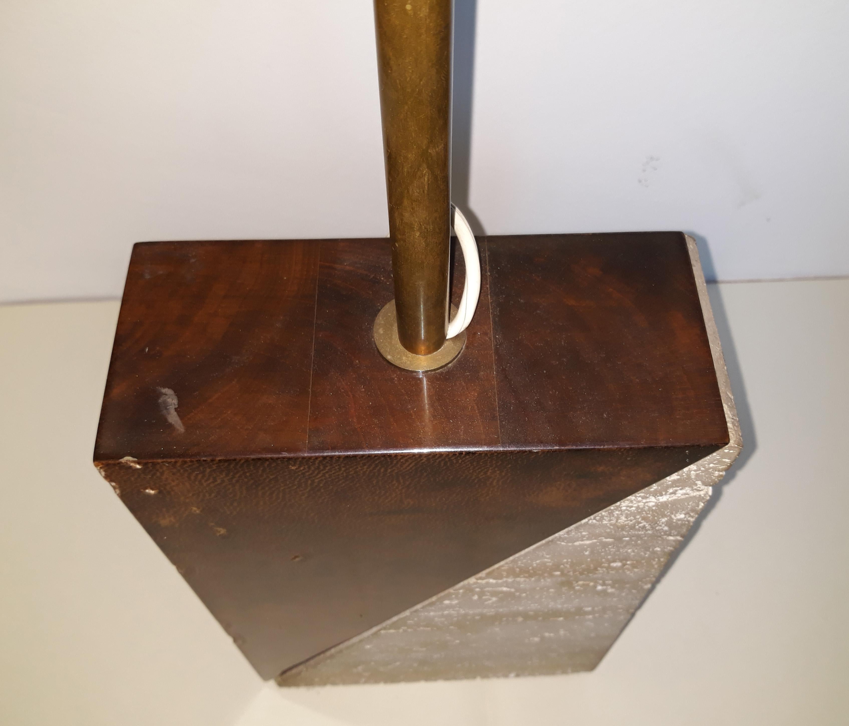 Italian Table Lamp Reggiani Castiglioni Style Design, Briar Wood and Travertine For Sale