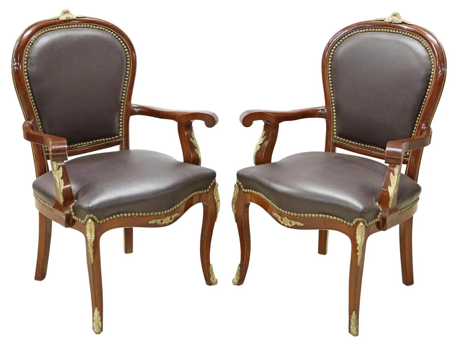 French 20th Cent., Vintage, (2) Louis XV Style Black, Upholstered, Nailhead, Fauteuils! For Sale