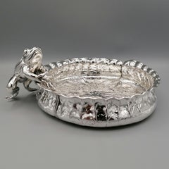 Bol en argent massif italien du 20ème siècle avec grenouille