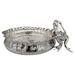 20th Centiry Italian Solid Silver Bowl with Frog