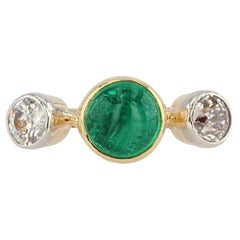 Bague en or jaune 18 carats avec diamants et meraudes de 1,40 carat, XXe sicle
