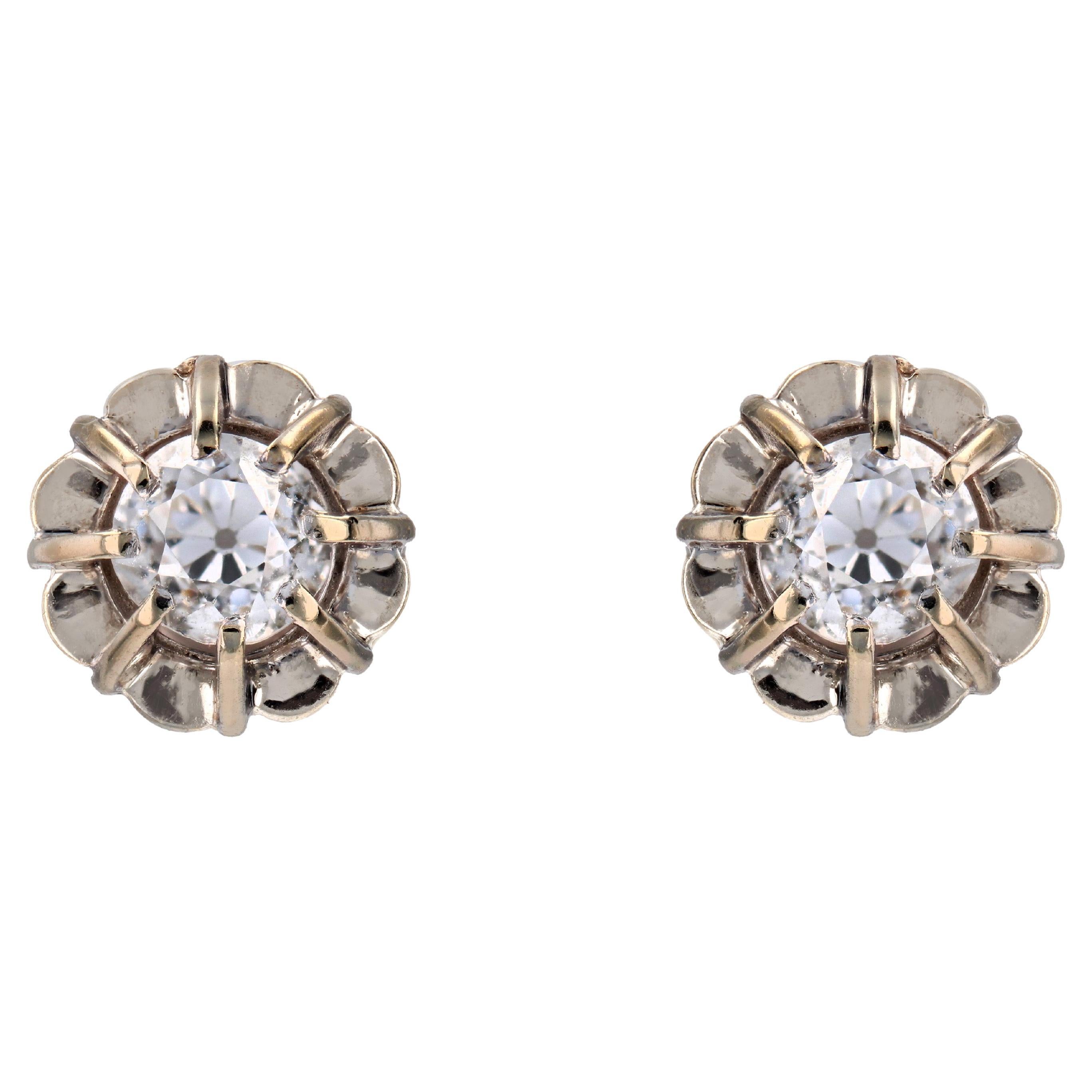 20th Century 1 Carat Cushion-cut Diamonds 18 Karat White Gold Stud Earrings For Sale