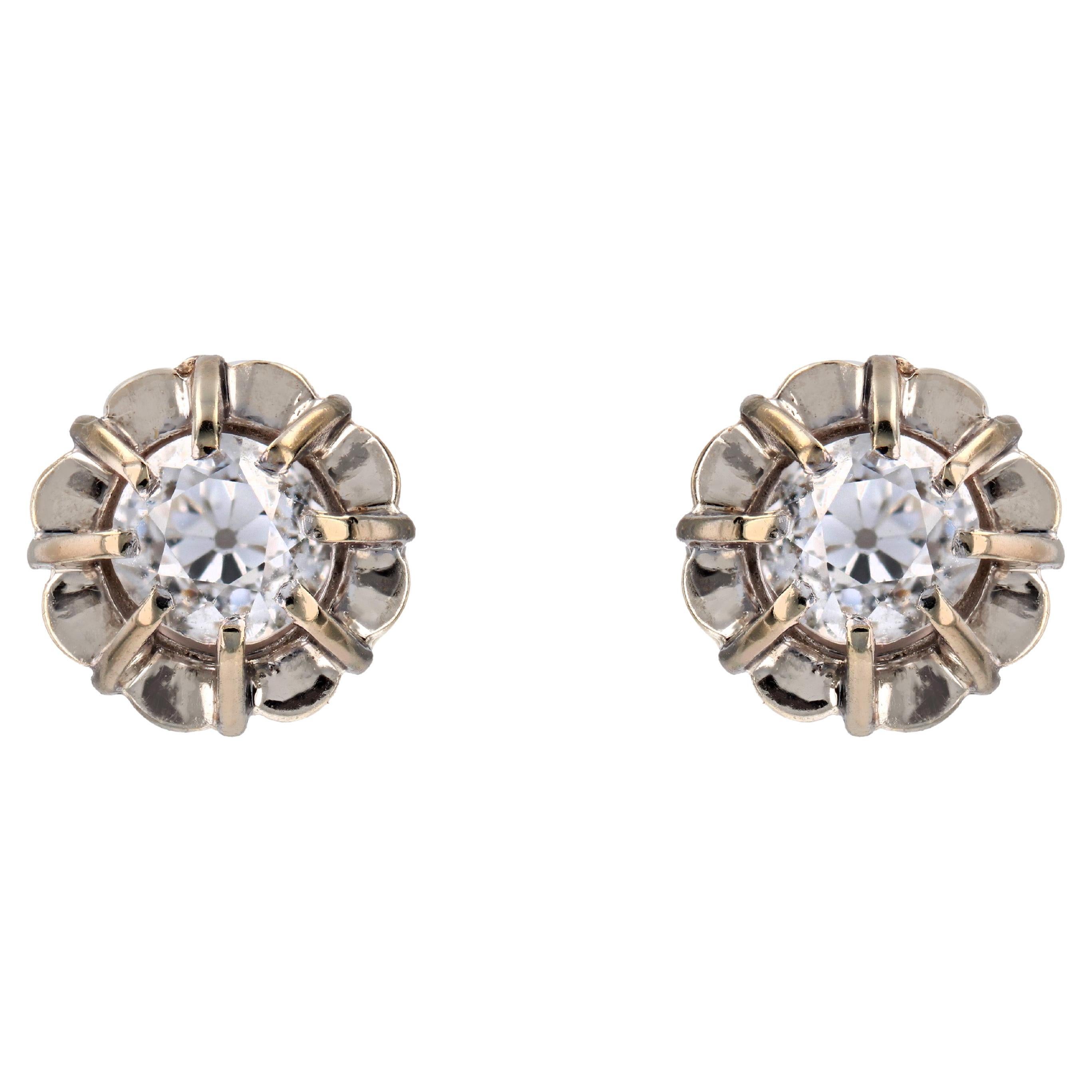 20th Century 1 Carat Cushion-cut Diamonds 18 Karat White Gold Stud Earrings