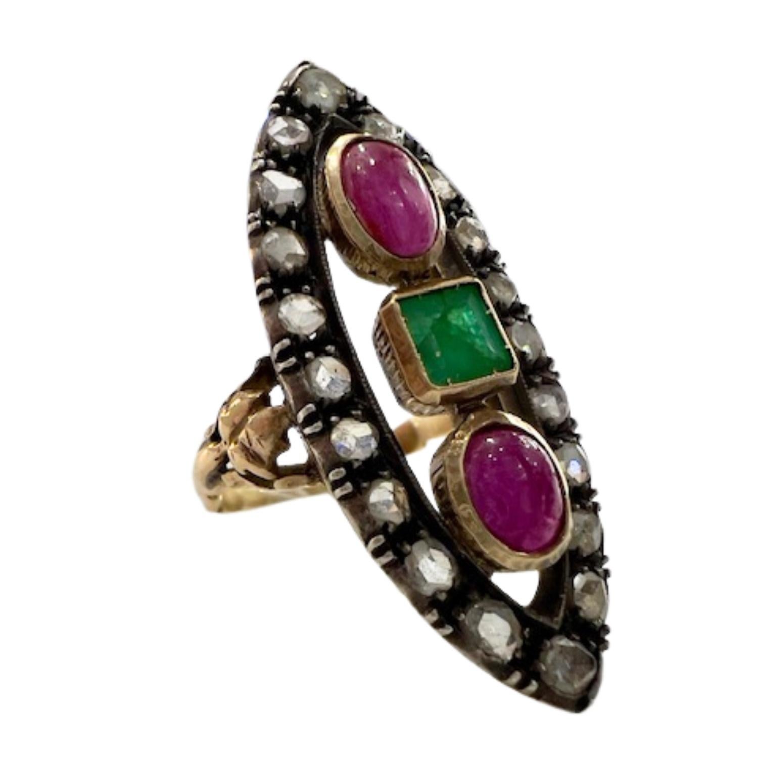 1.05 carats Diamonds, 0.30 carats Rubies, 0.50 carats Emerald Fashion Ring For Sale 4