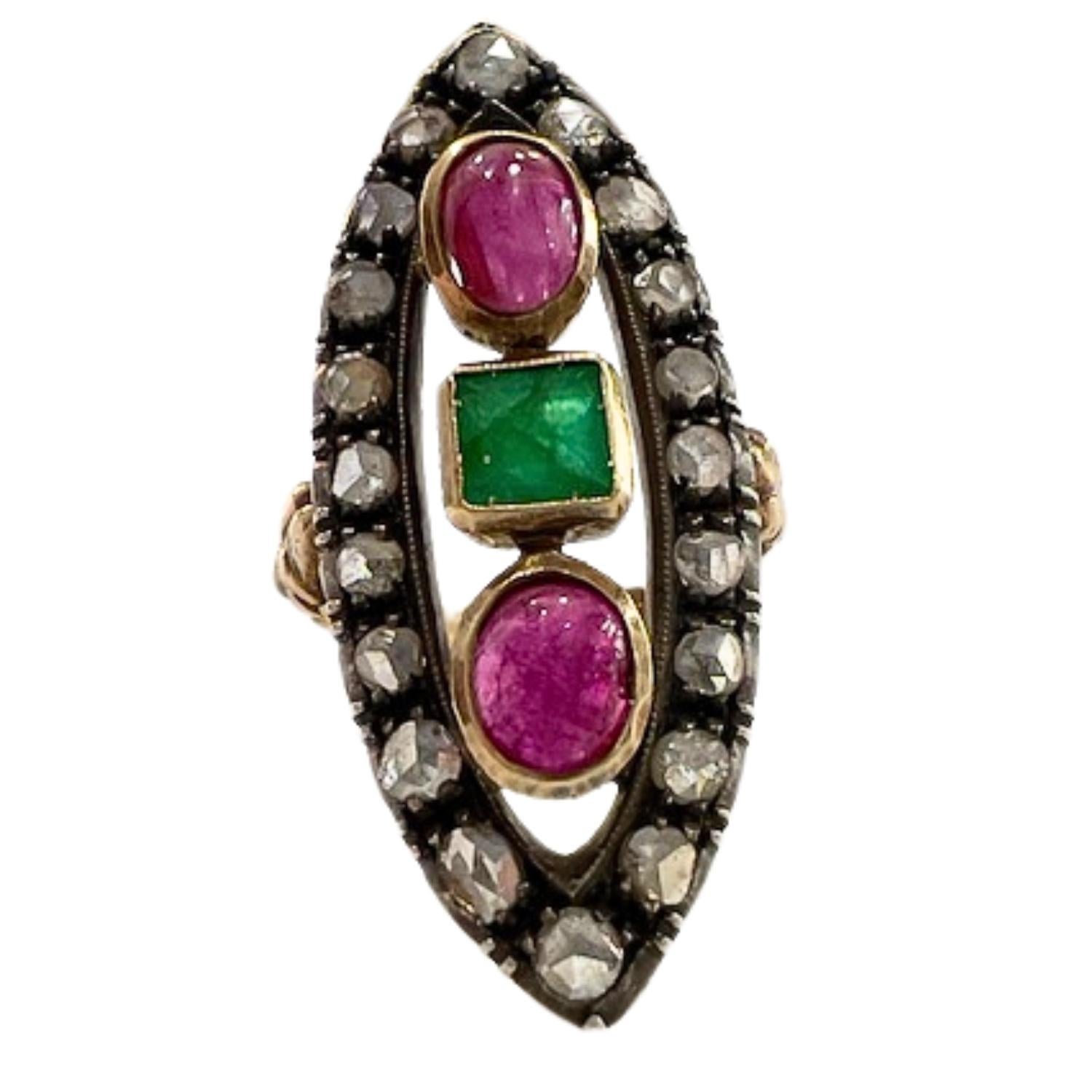 1.05 carats Diamonds, 0.30 carats Rubies, 0.50 carats Emerald Fashion Ring For Sale 5