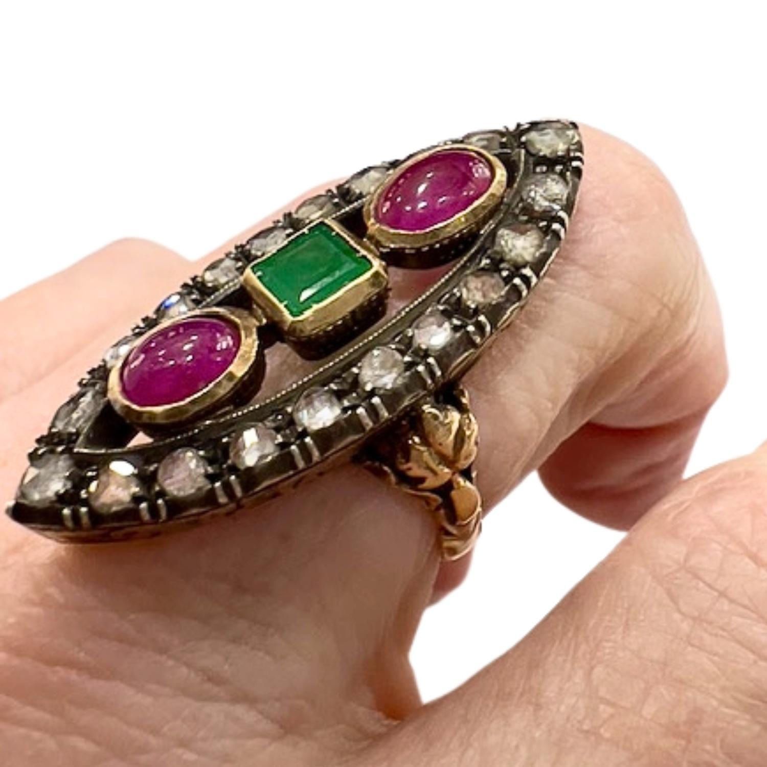 1.05 carats Diamonds, 0.30 carats Rubies, 0.50 carats Emerald Fashion Ring For Sale 6