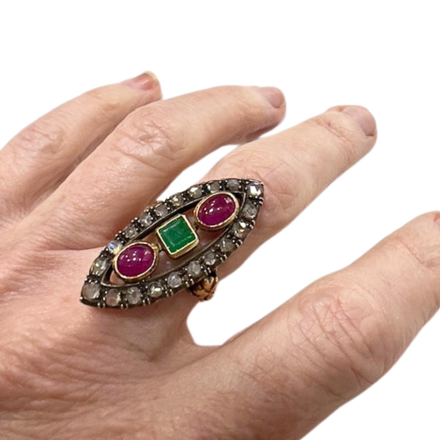 1.05 carats Diamonds, 0.30 carats Rubies, 0.50 carats Emerald Fashion Ring For Sale 7