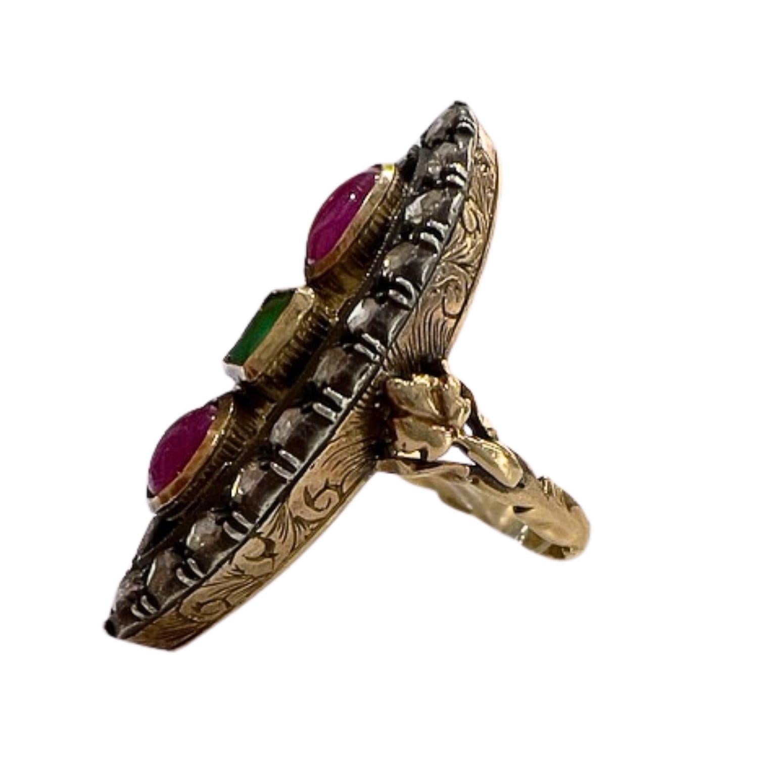 1.05 carats Diamonds, 0.30 carats Rubies, 0.50 carats Emerald Fashion Ring For Sale 3
