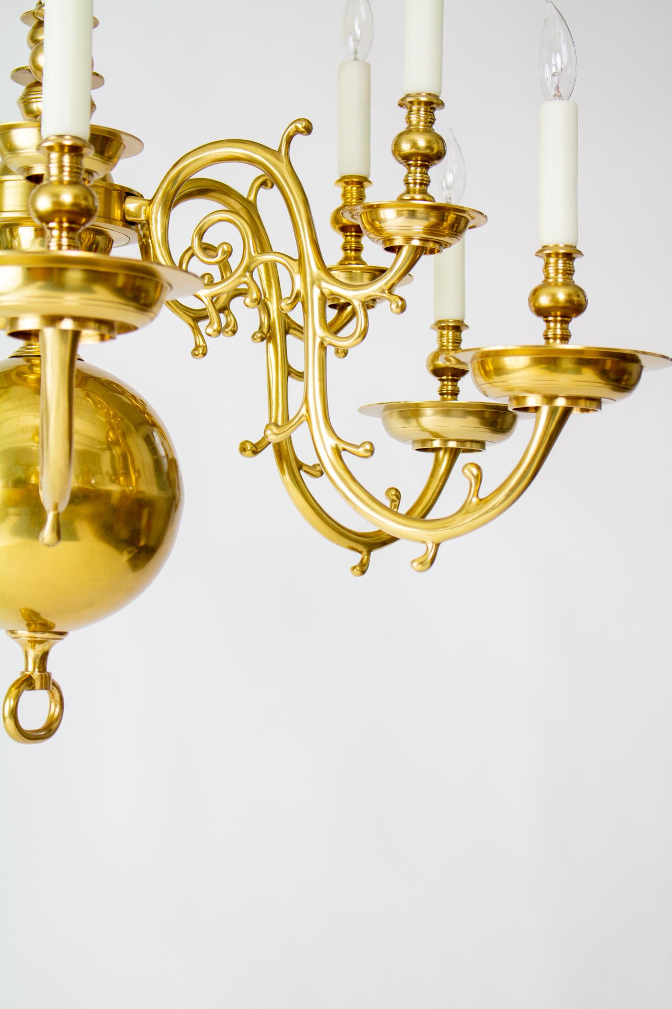 20th Century 12 Arm Dutch Colonial Brass Chandelier For Sale 8