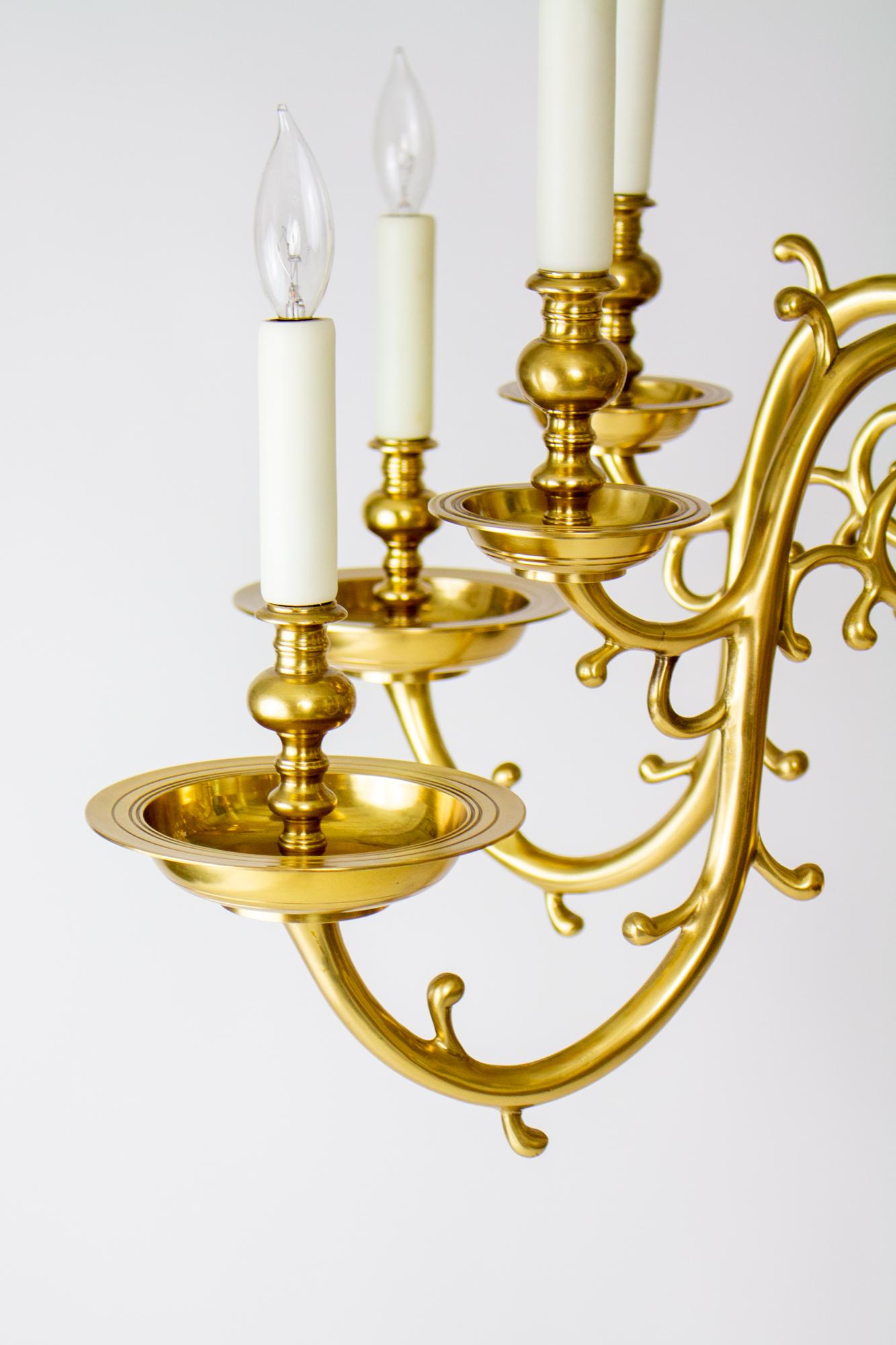 20th Century 12 Arm Dutch Colonial Brass Chandelier For Sale 9