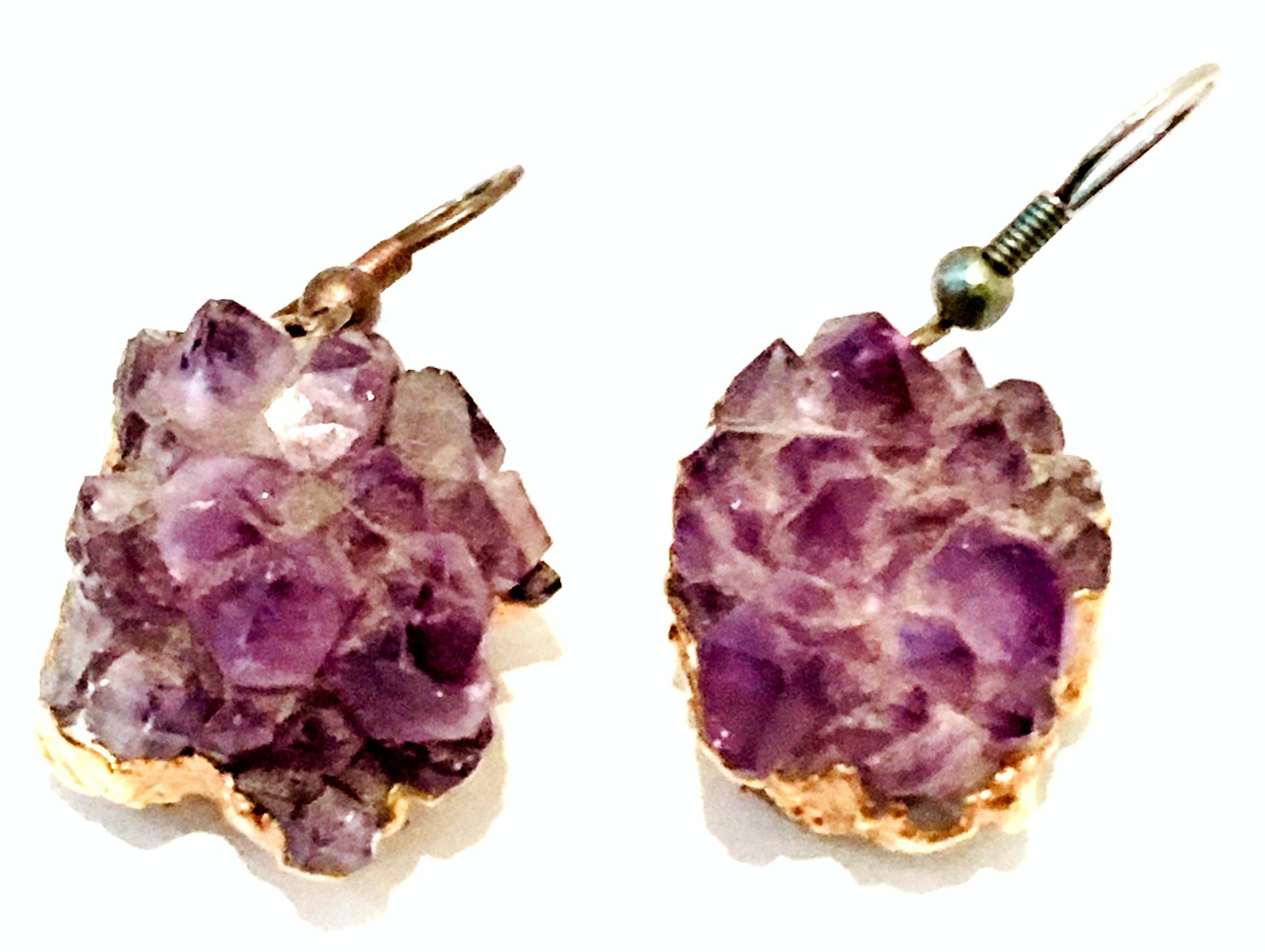 Cabochon 20th Century 12K Gold & Amethyst Geode Pair Of Earrings 