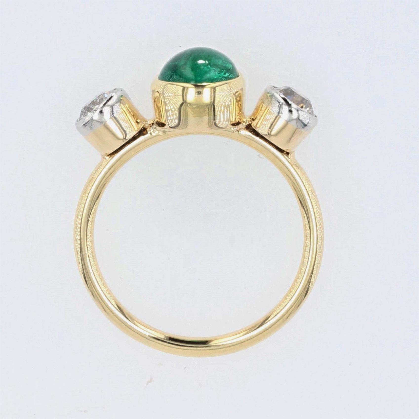 Bague en or jaune 18 carats avec diamants et meraudes de 1,40 carat, XXe sicle en vente 4