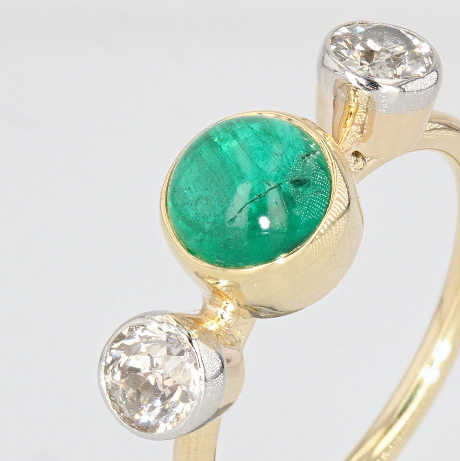 20th Century 1, 40 Carat Emerald Diamonds 18 Karat Yellow Gold Ring In Good Condition For Sale In Poitiers, FR