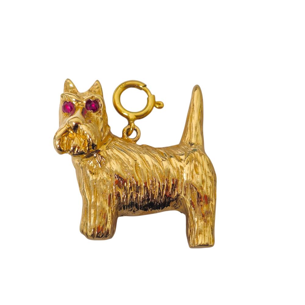 Taille ronde 20e siècle Or jaune 14k Pendentif Rubis Motif Chien en vente