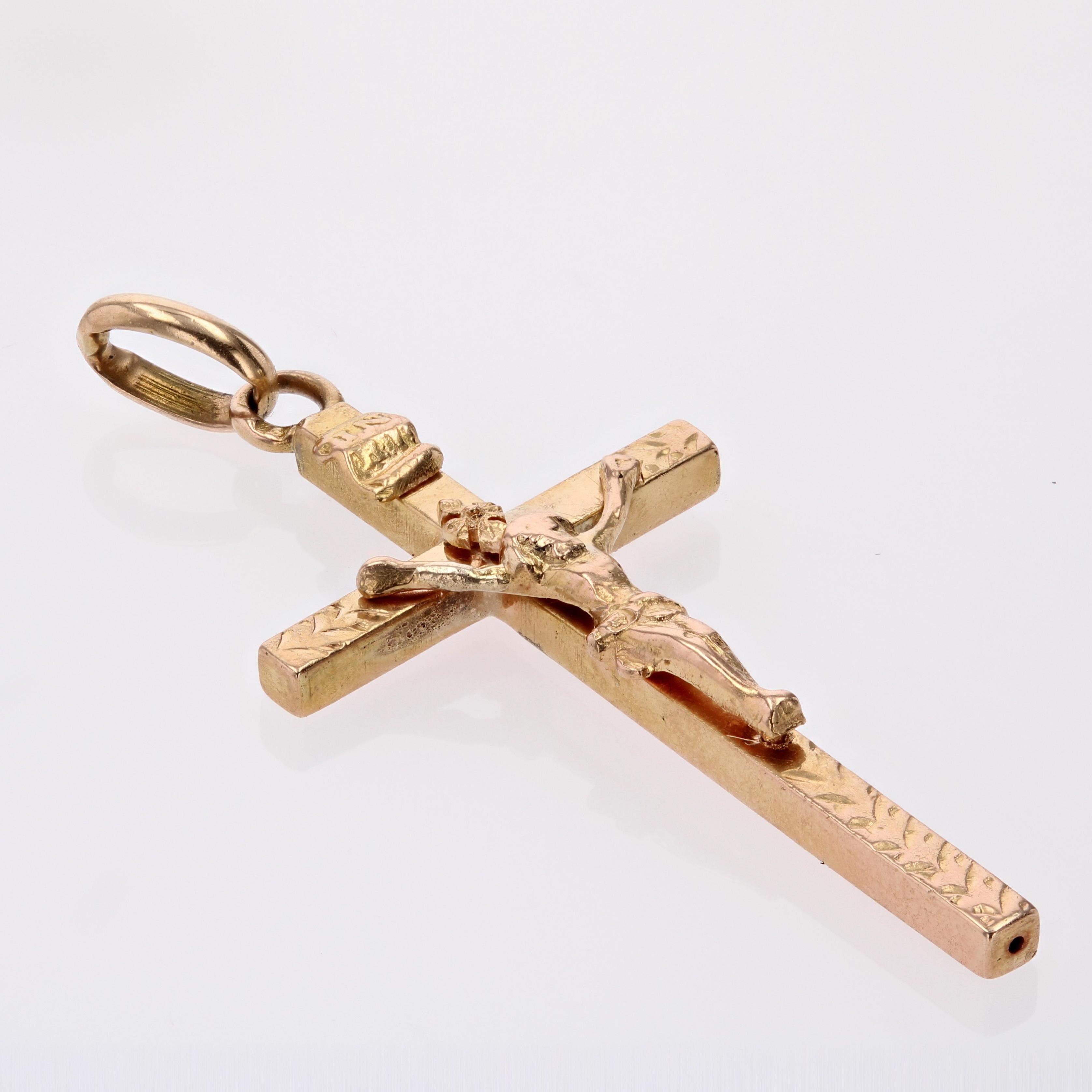 Belle Époque 20th Century 18 Karat Rose Gold Christ Cross Pendant For Sale