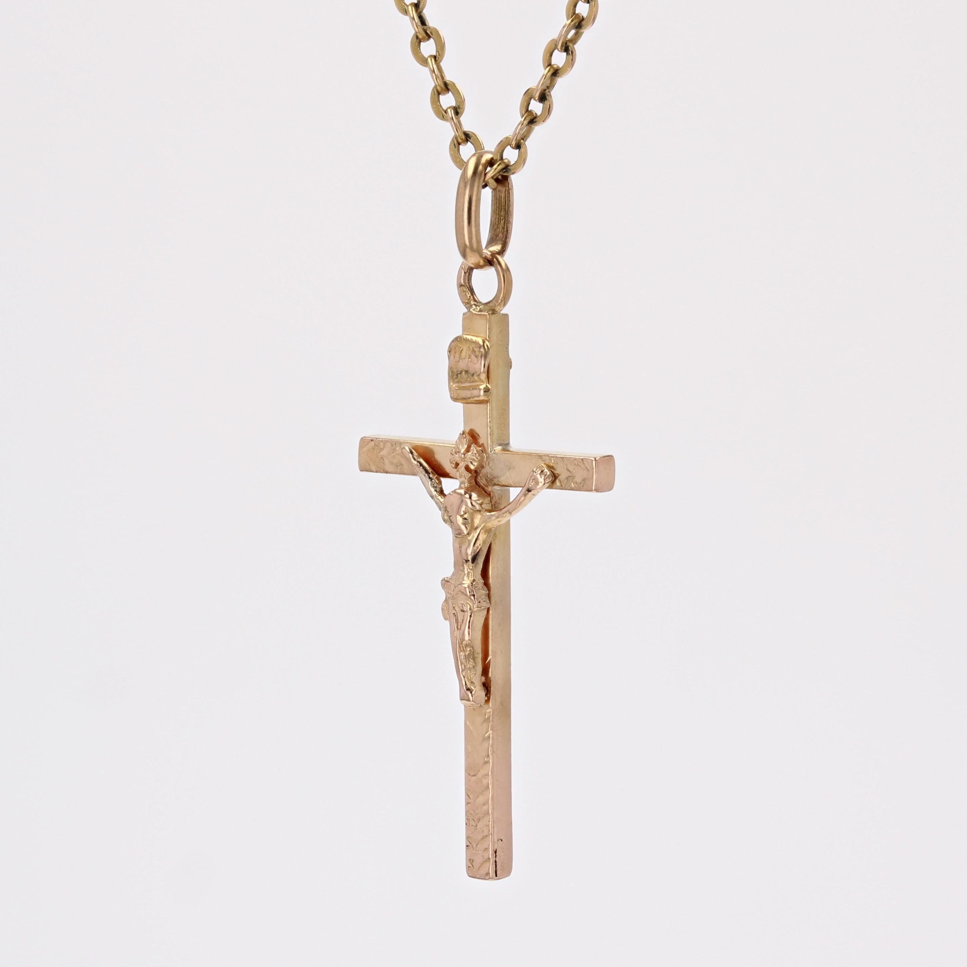 20th Century 18 Karat Rose Gold Christ Cross Pendant In Good Condition For Sale In Poitiers, FR