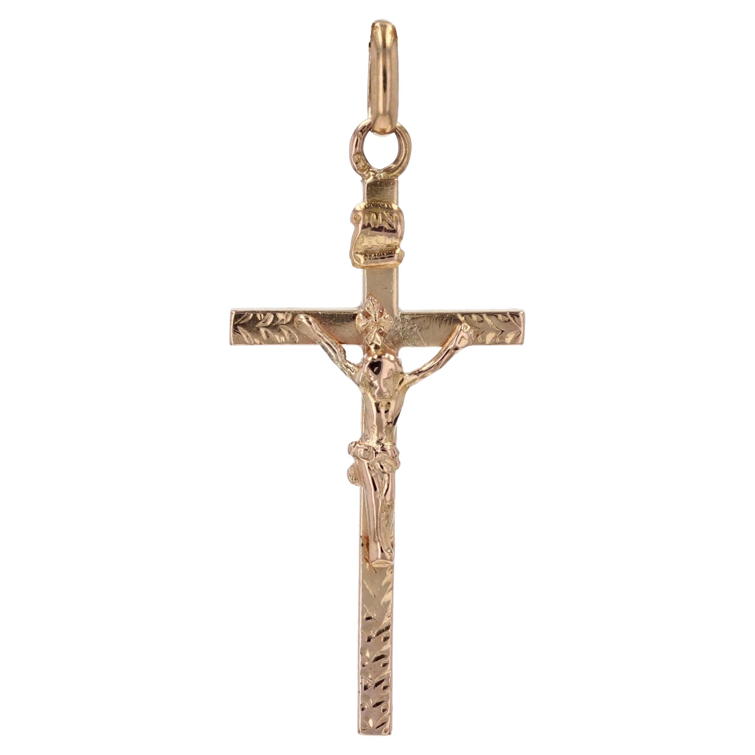 Pendentif croix du Christ en or rose 18 carats du 20e siècle