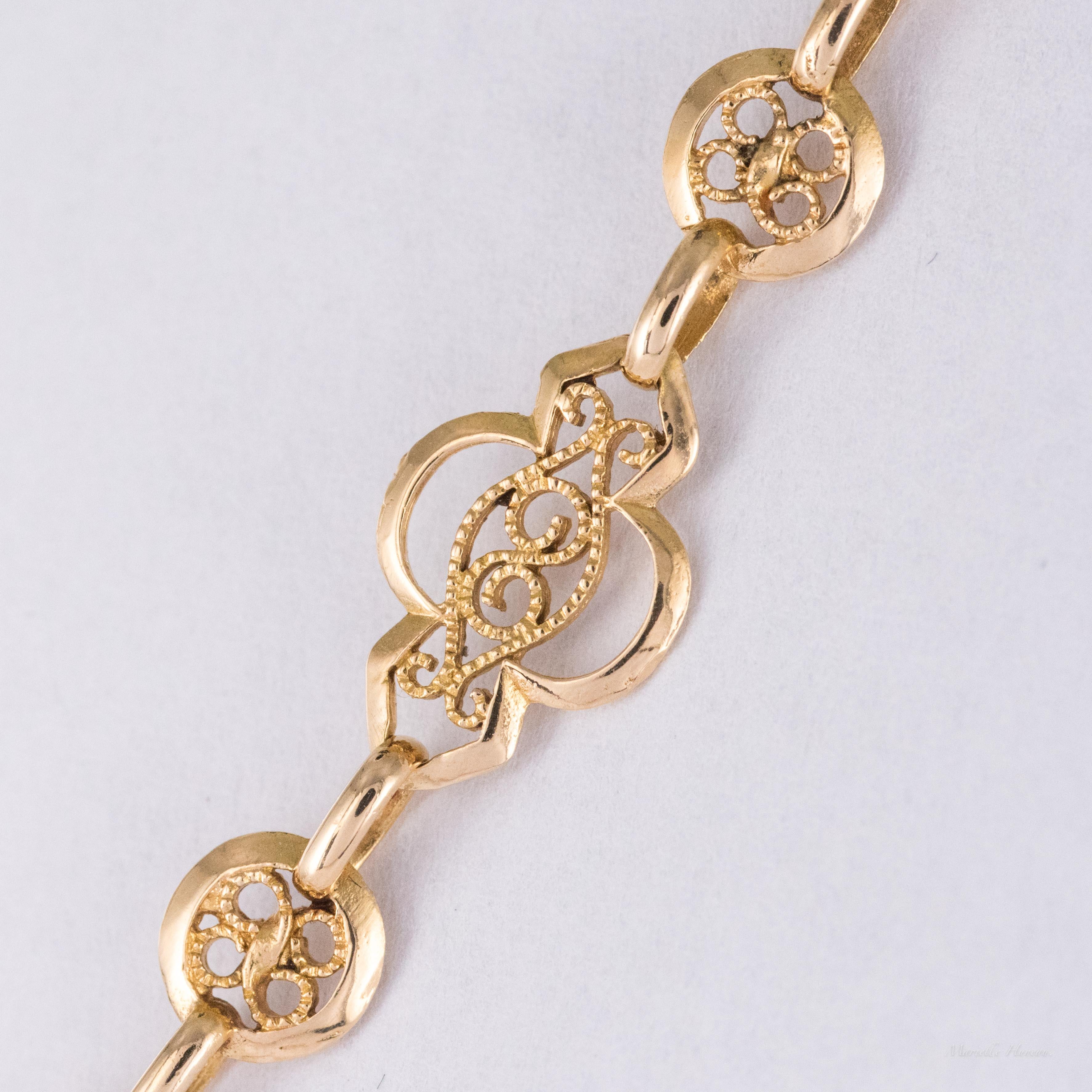 20th Century 18 Karat Rose Gold Filigree Shuttle Chain Necklace 2