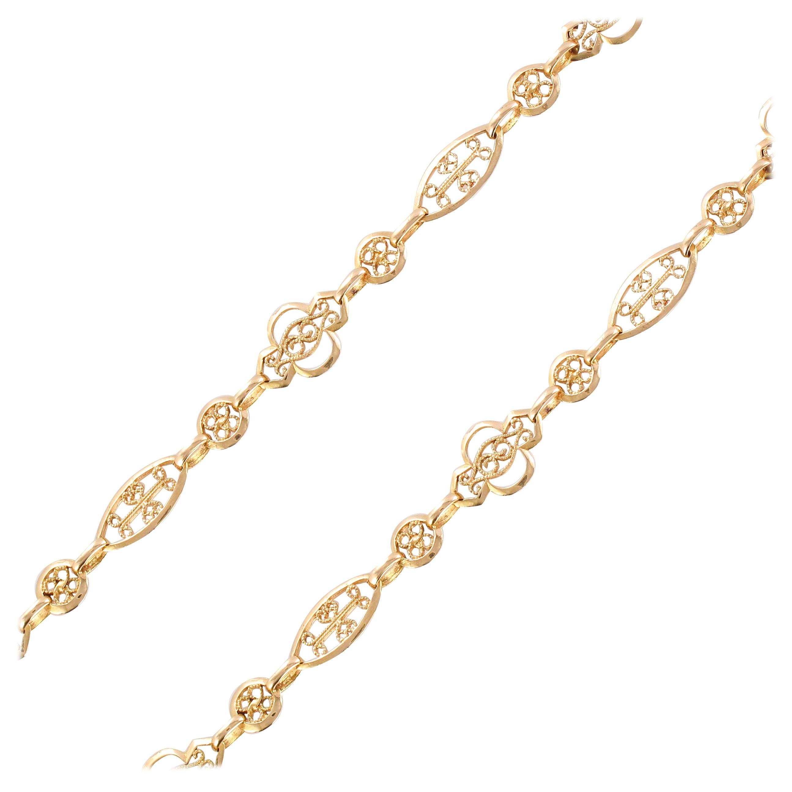 20th Century 18 Karat Rose Gold Filigree Shuttle Chain Necklace