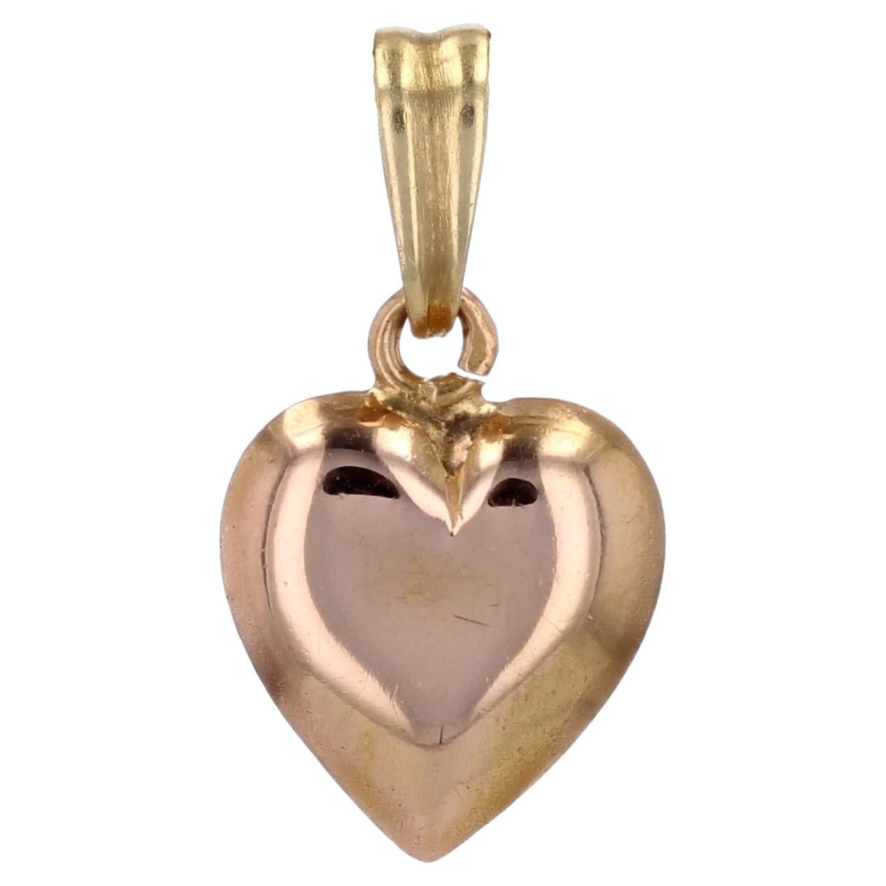 Pendentif à breloques en or rose 18 carats du 20e siècle en forme de cœur et de dôme