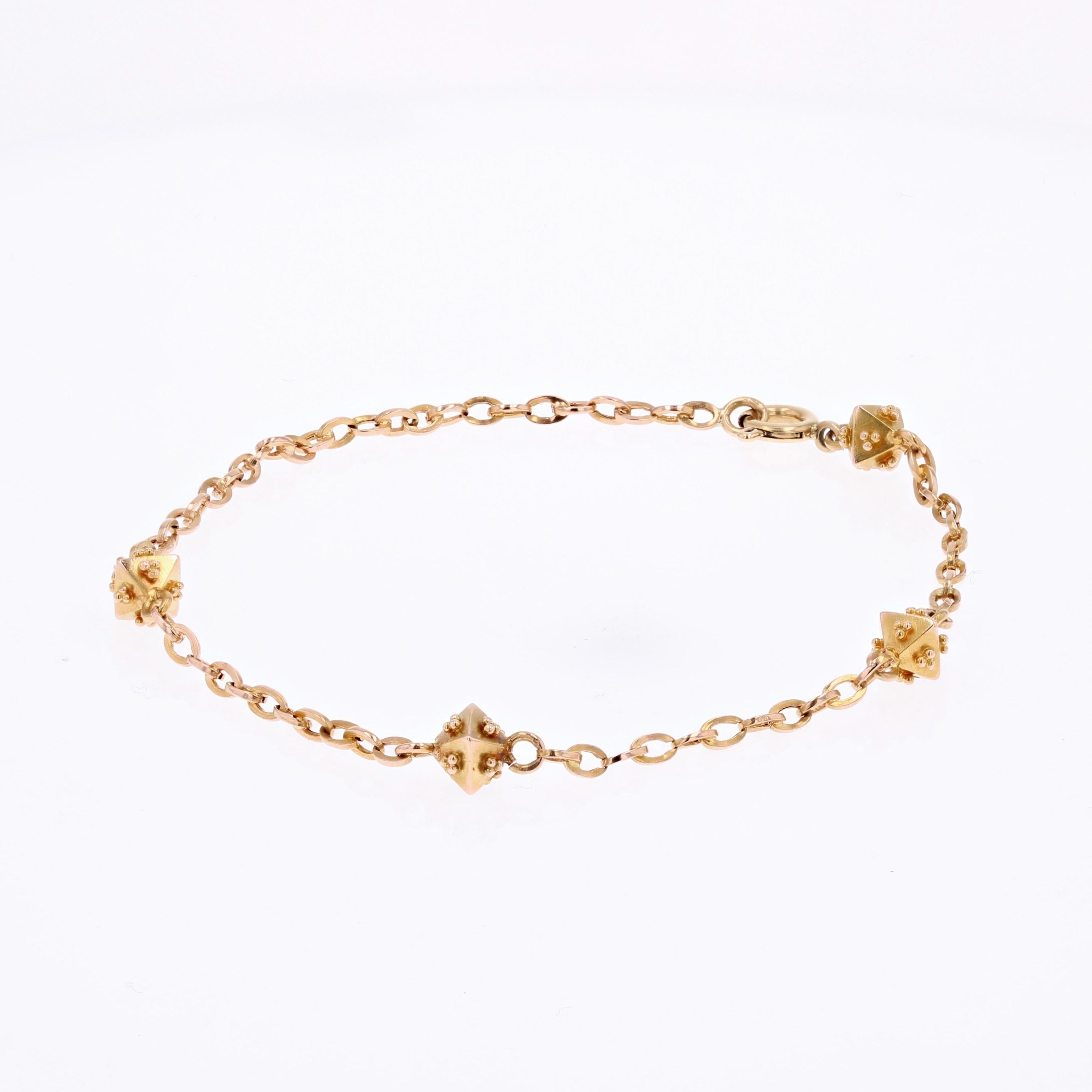 20th Century 18 Karat Rose Gold Studded Pattern Bracelet In Good Condition In Poitiers, FR