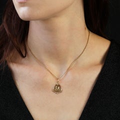 20th Century 18 Karat Rose Gold Virgin and Rosebud Signed Dropsy Medal Pendant