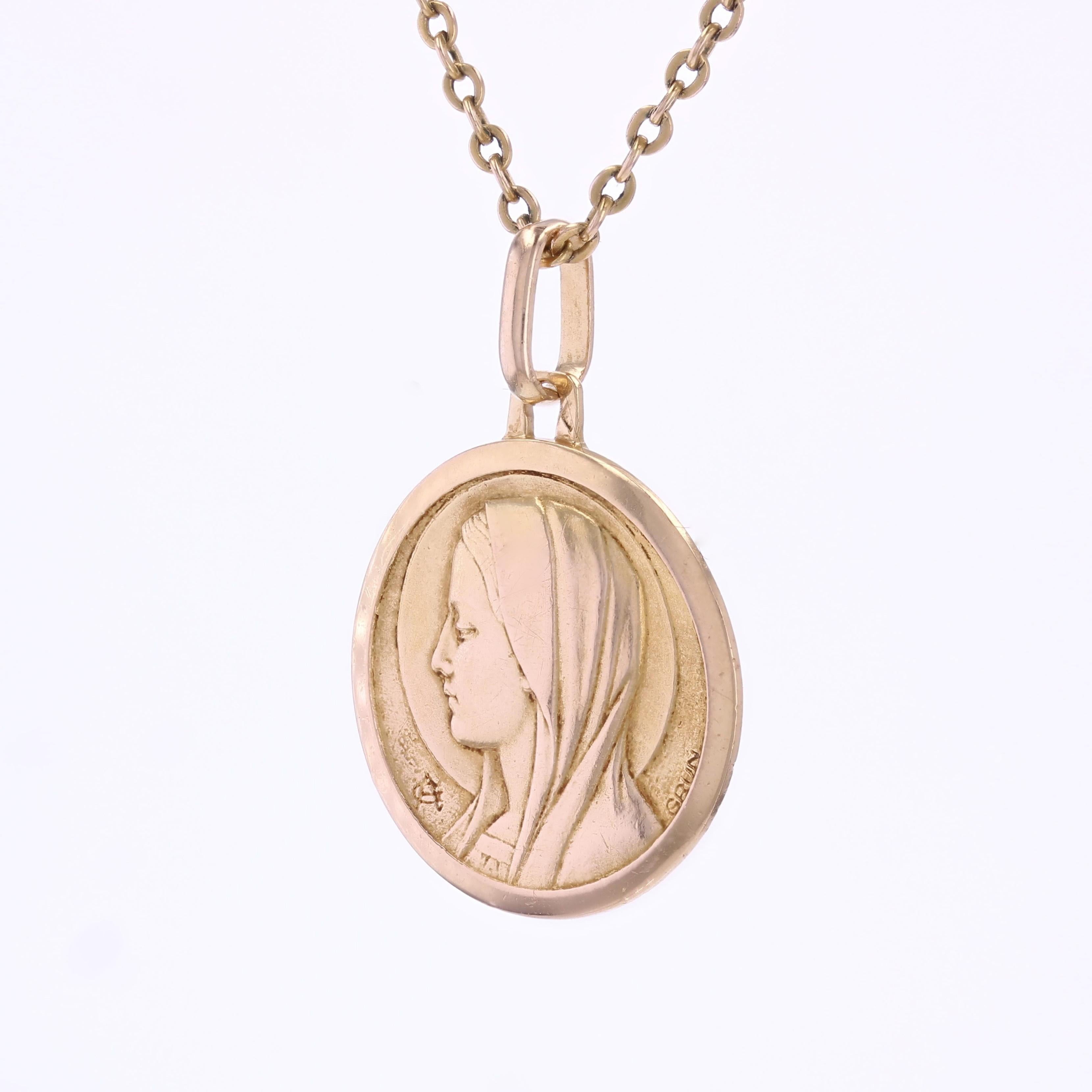 Women's or Men's 20th Century 18 Karat Rose Gold Virgin Grun Medal Pendant For Sale