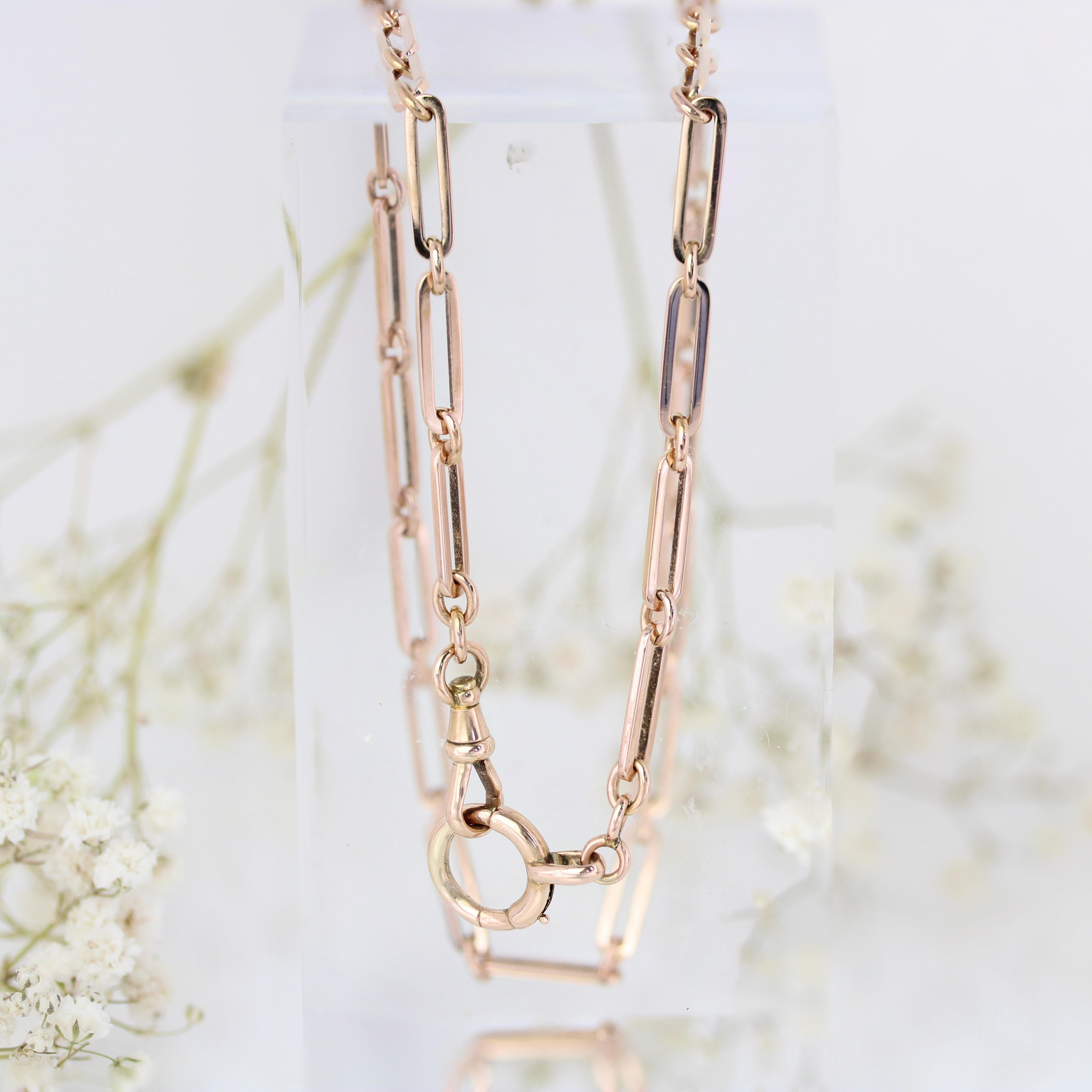 Collar gargantilla con cadena de reloj de oro rosa de 18 quilates del siglo XX Belle Époque en venta