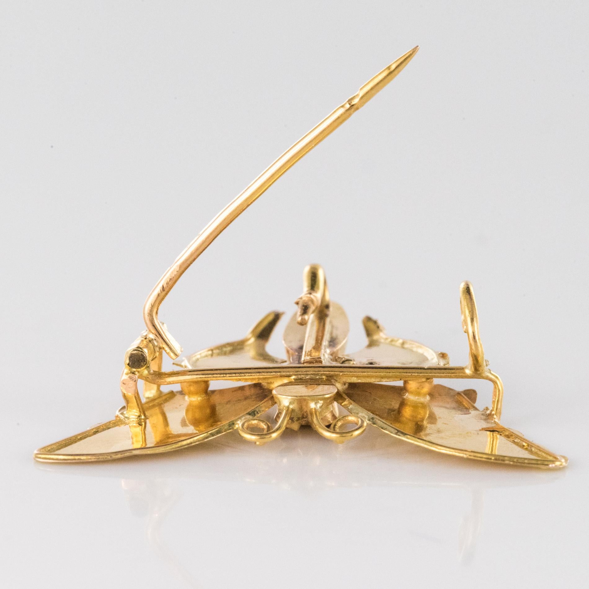 20th Century 18 Karat Yellow Gold and Green Gold Butterfly Brooch 5