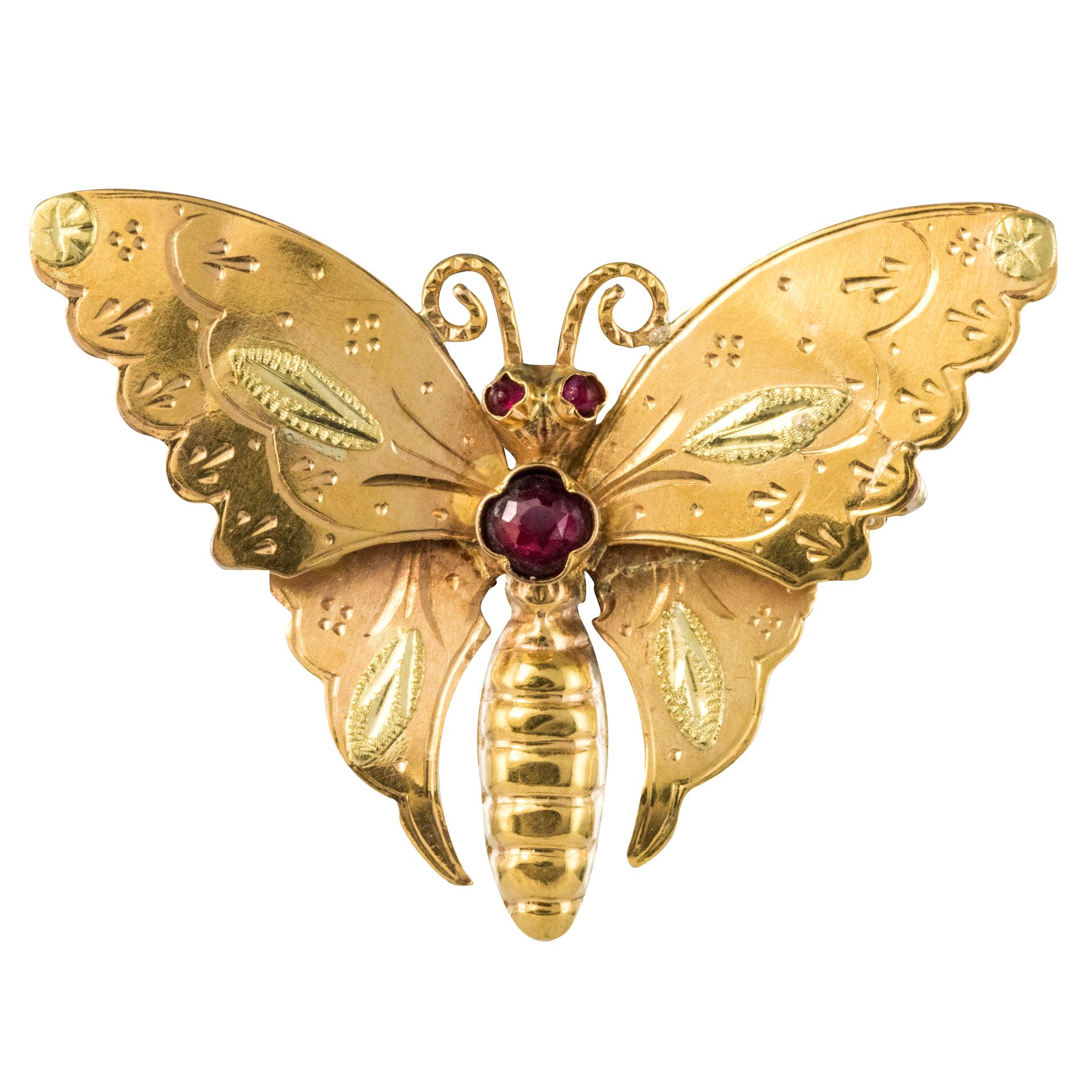 20th Century 18 Karat Yellow Gold and Green Gold Butterfly Brooch