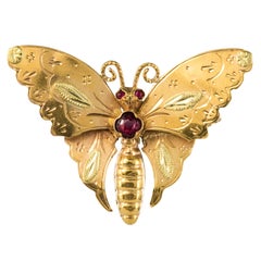 20th Century 18 Karat Yellow Gold and Green Gold Butterfly Brooch