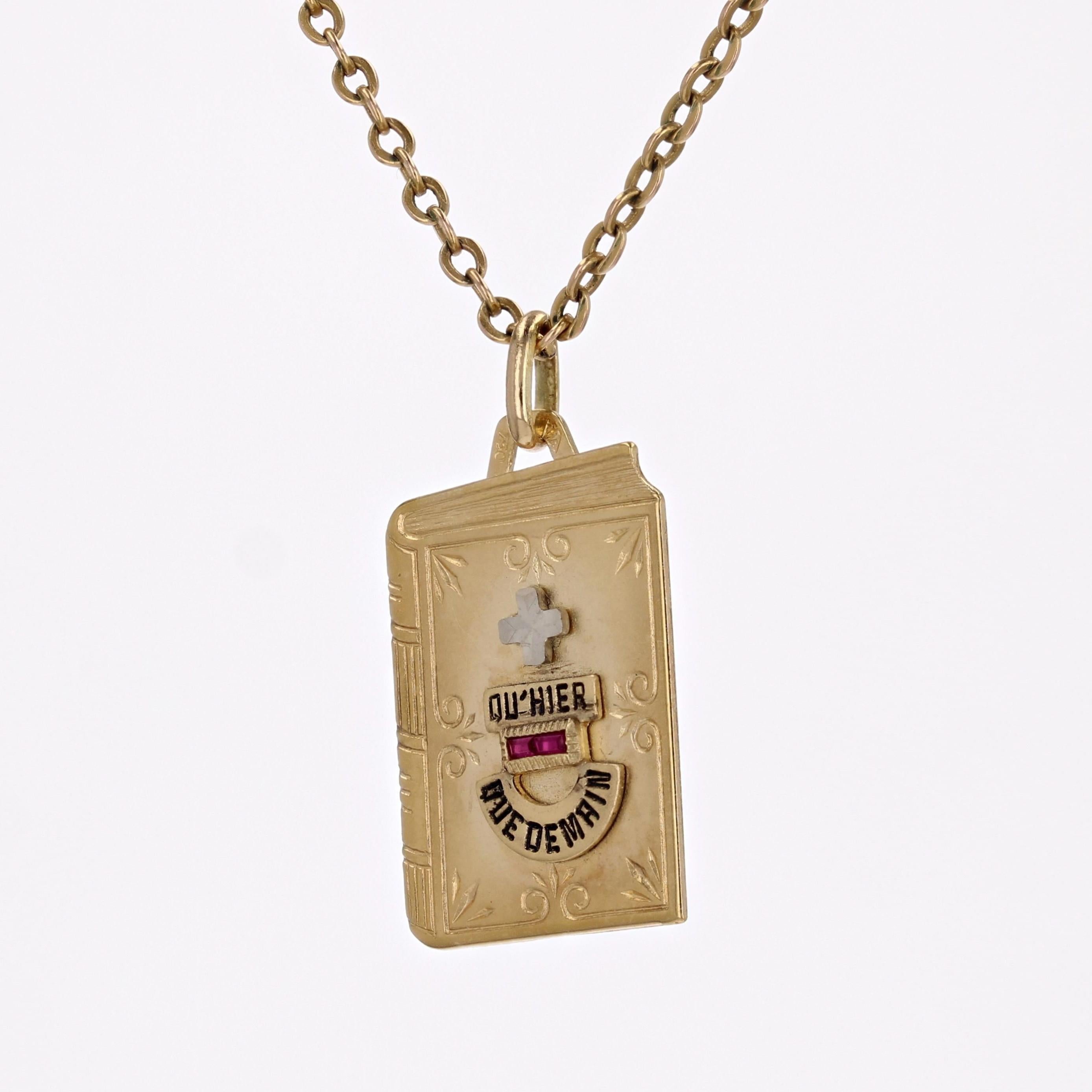 Women's or Men's 20th Century 18 Karat Yellow Gold Augis Book Medal Pendant For Sale