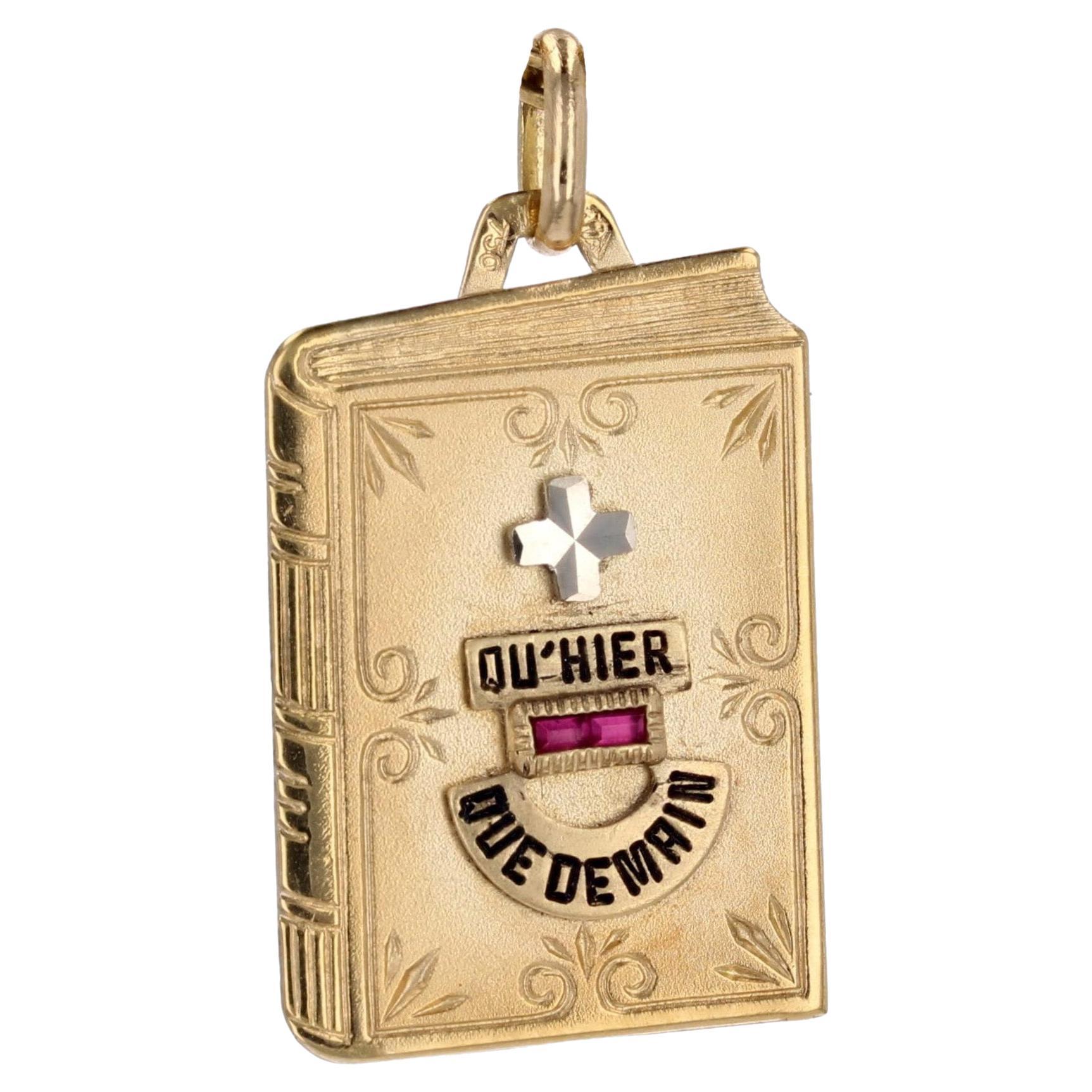 20th Century 18 Karat Yellow Gold Augis Book Medal Pendant