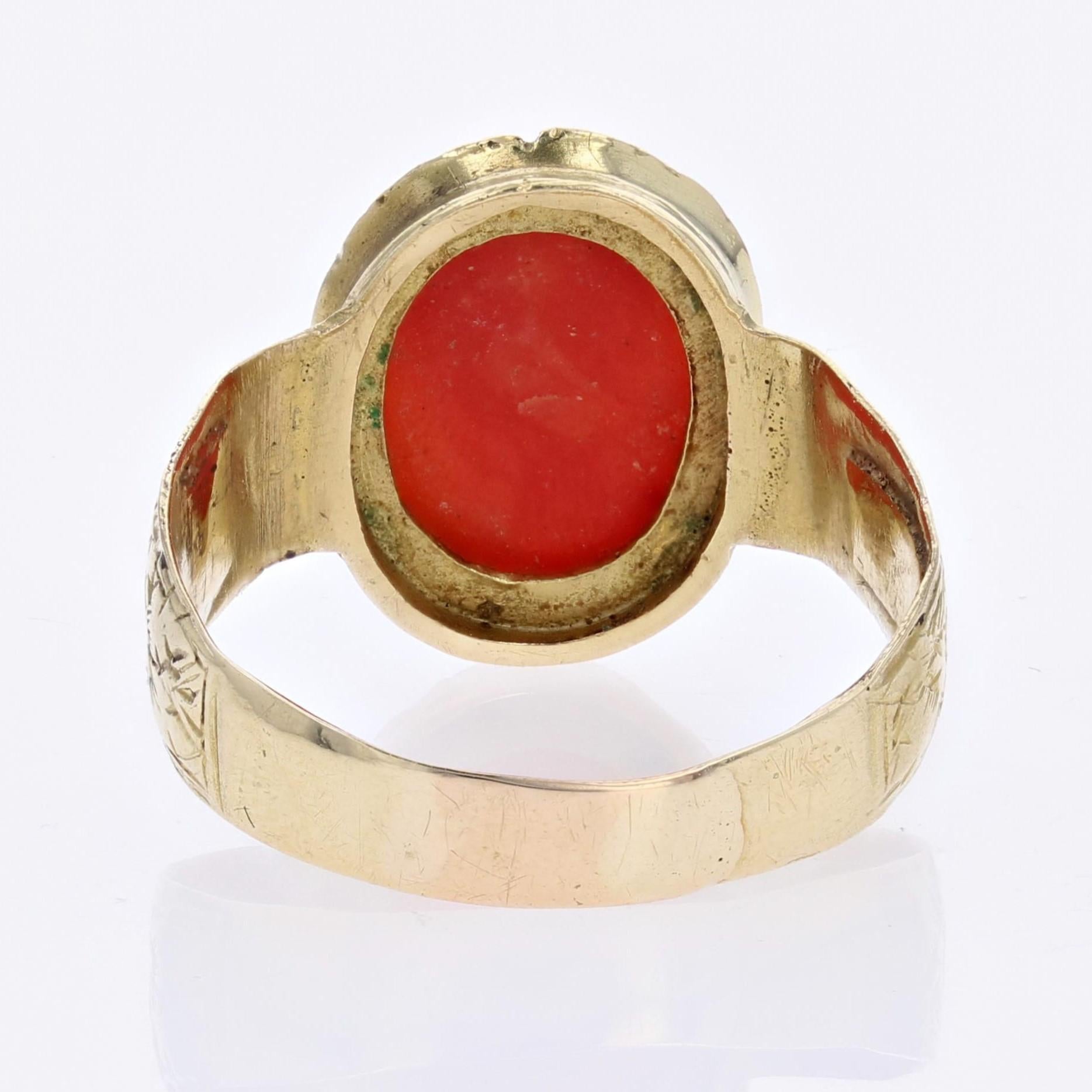 20th Century 18 Karat Yellow Gold Cameo Coral Ring For Sale 10